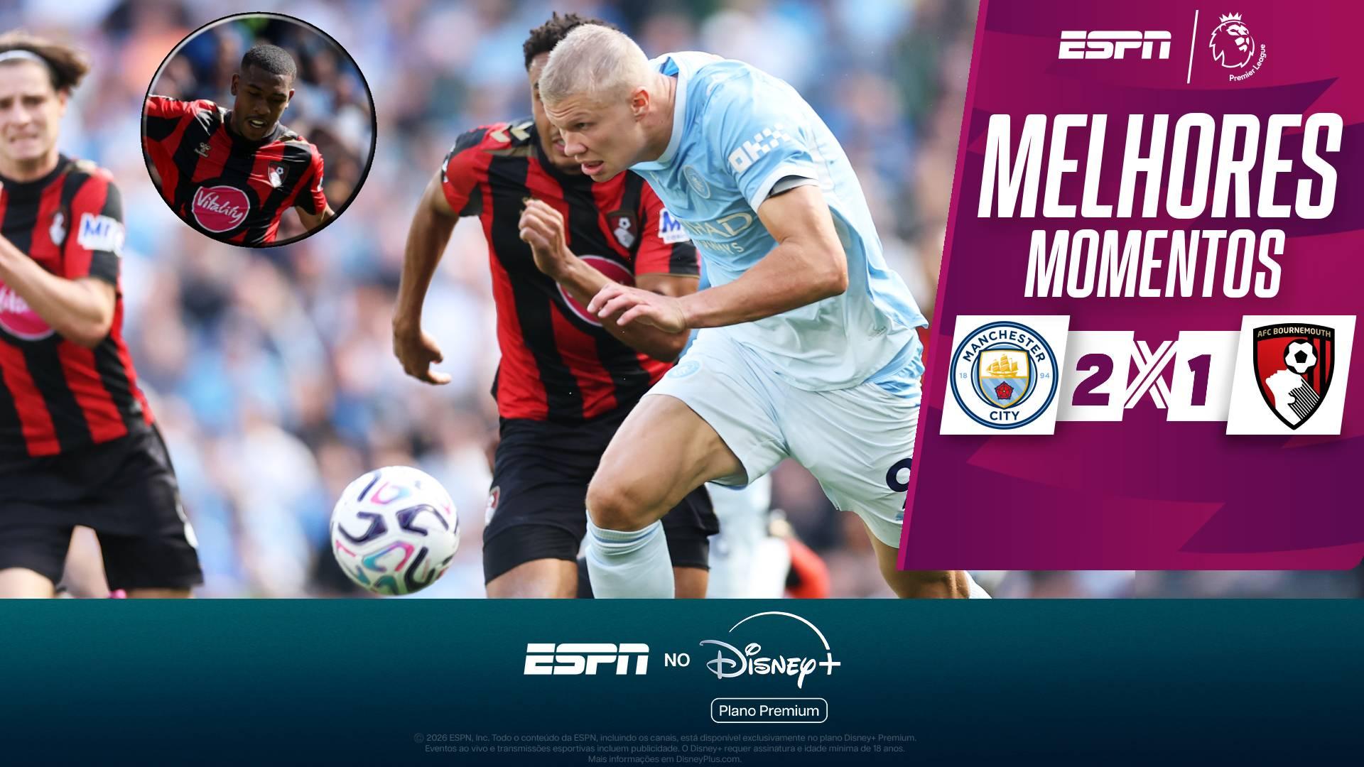 Haaland passa em branco com novo cabelo, mas City vira nos acréscimos contra o Bournemouth de Rayan