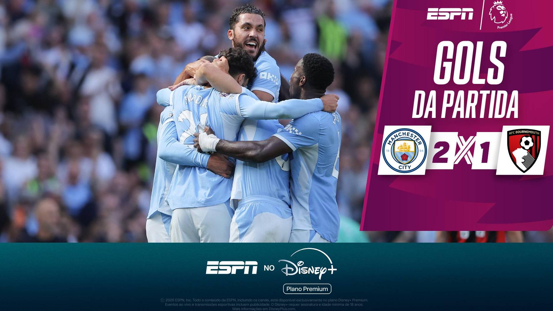 City vence Bournemouth de virada com gol nos acréscimos e com 'ajuda' do VAR na estreia da Premier League