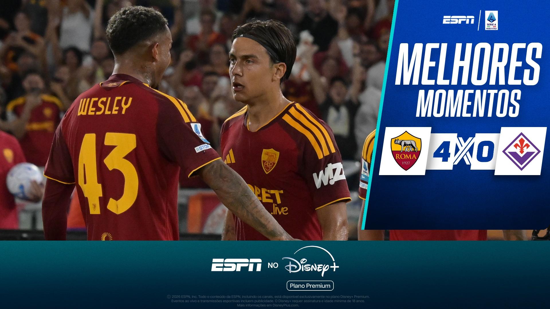Roma de Wesley conta com dupla inspirada, tem 'hat-trick' duplo de Malen e Dybala e atropela a Fiorentina no Italiano; veja como foi