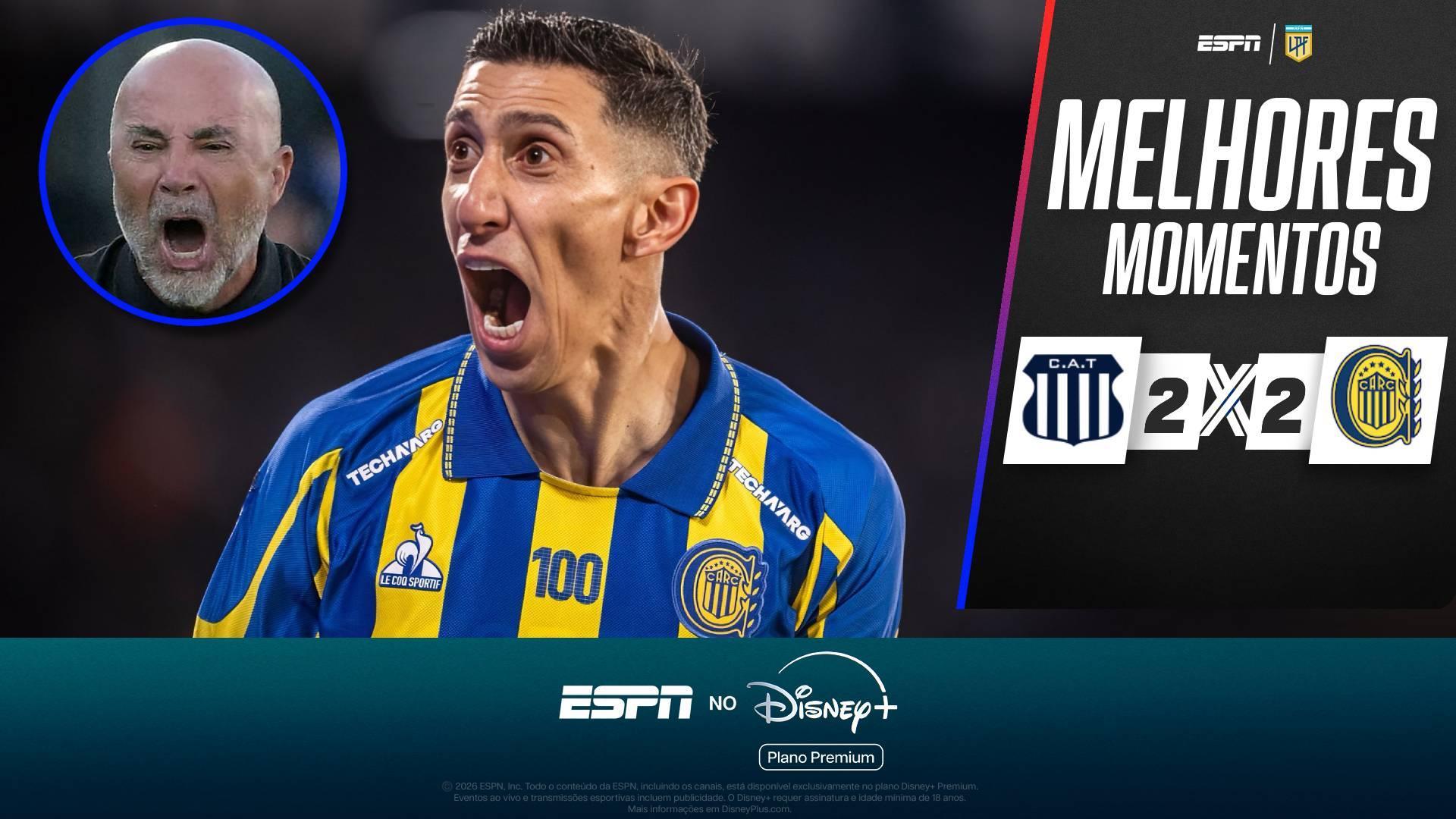 Depois da queda na Libertadores para o Corinthians, Di María faz dois, e Rosario Central empata com o Talleres no Campeonato Argentino