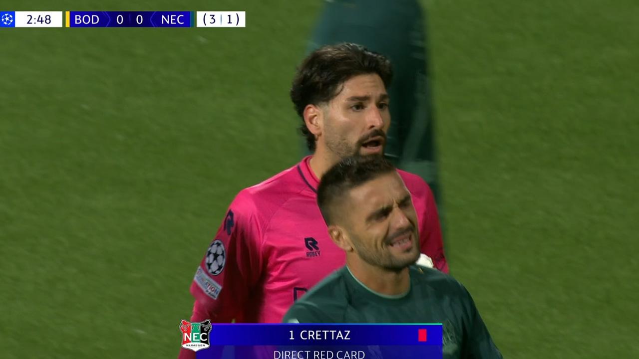 Malas noticias para Nec Nijmegen: Crettaz vio la roja a los 2 minutos ante el Bodo/Glimt