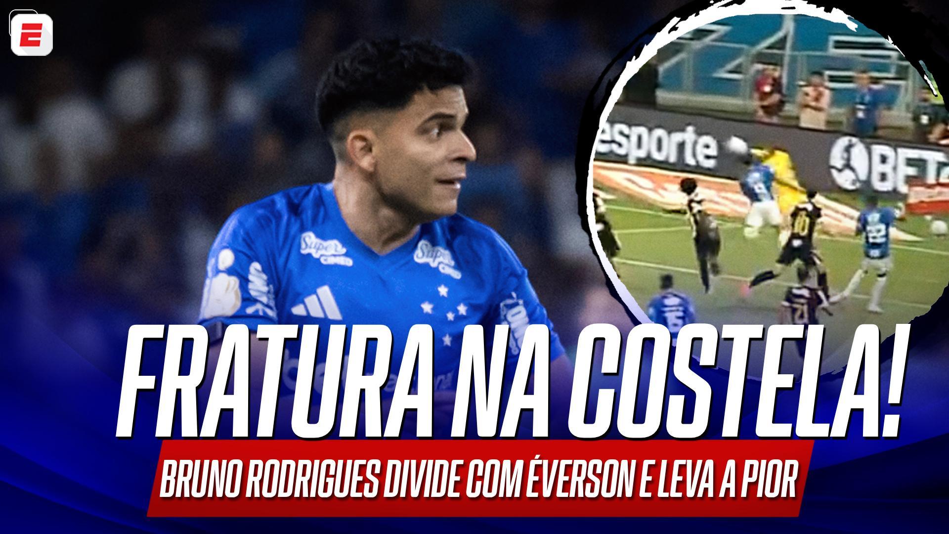 O choque de Bruno Rodrigues com Everson que rendeu fratura na costela e lesão no rosto; VEJA o lance