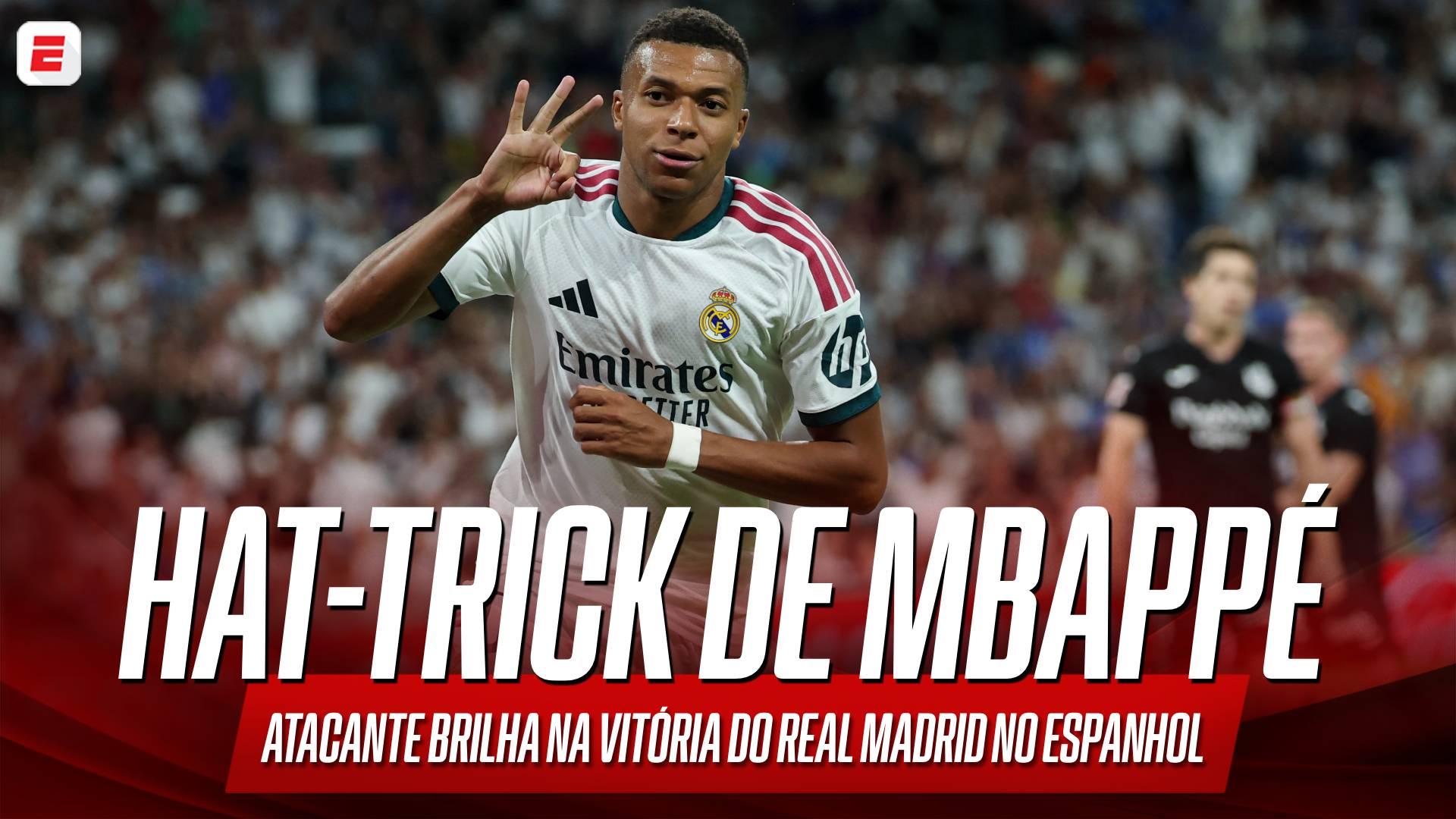 Mbappé marca hat-trick, Vini Jr. também balança as redes, e Real Madrid vence a Real Sociedad pelo Campeonato Espanhol; VEJA como foi