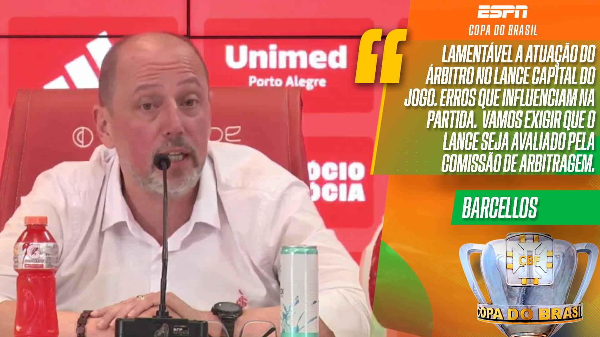 Barcellos critica arbitragem do Gre-Nal, reclama de lance de Carlos Vinícius e diz que vai protocolar na CBF