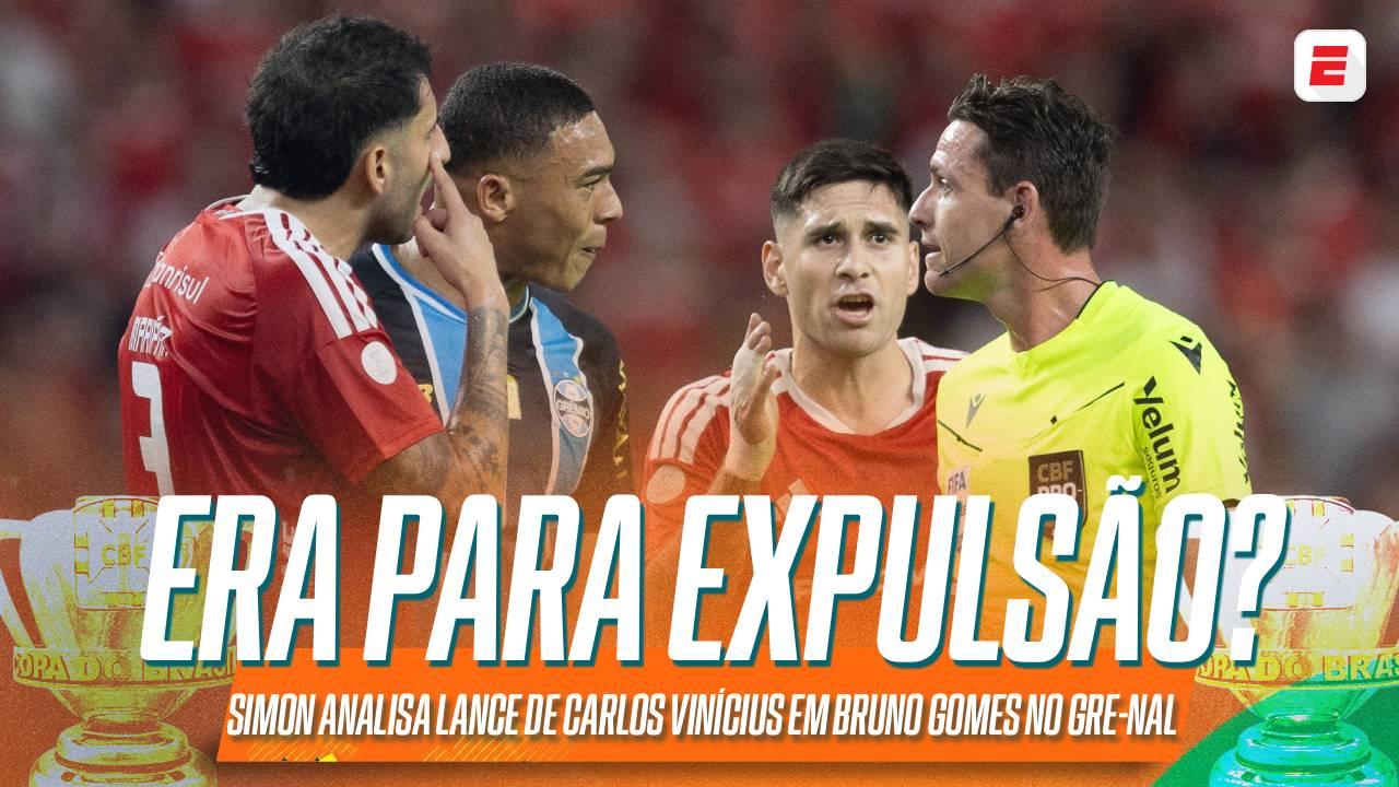 Carlos Vinícius deveria ter sido expulso no Gre-Nal? Simon analisa: 'Árbitro deixou de colocar para a rua'