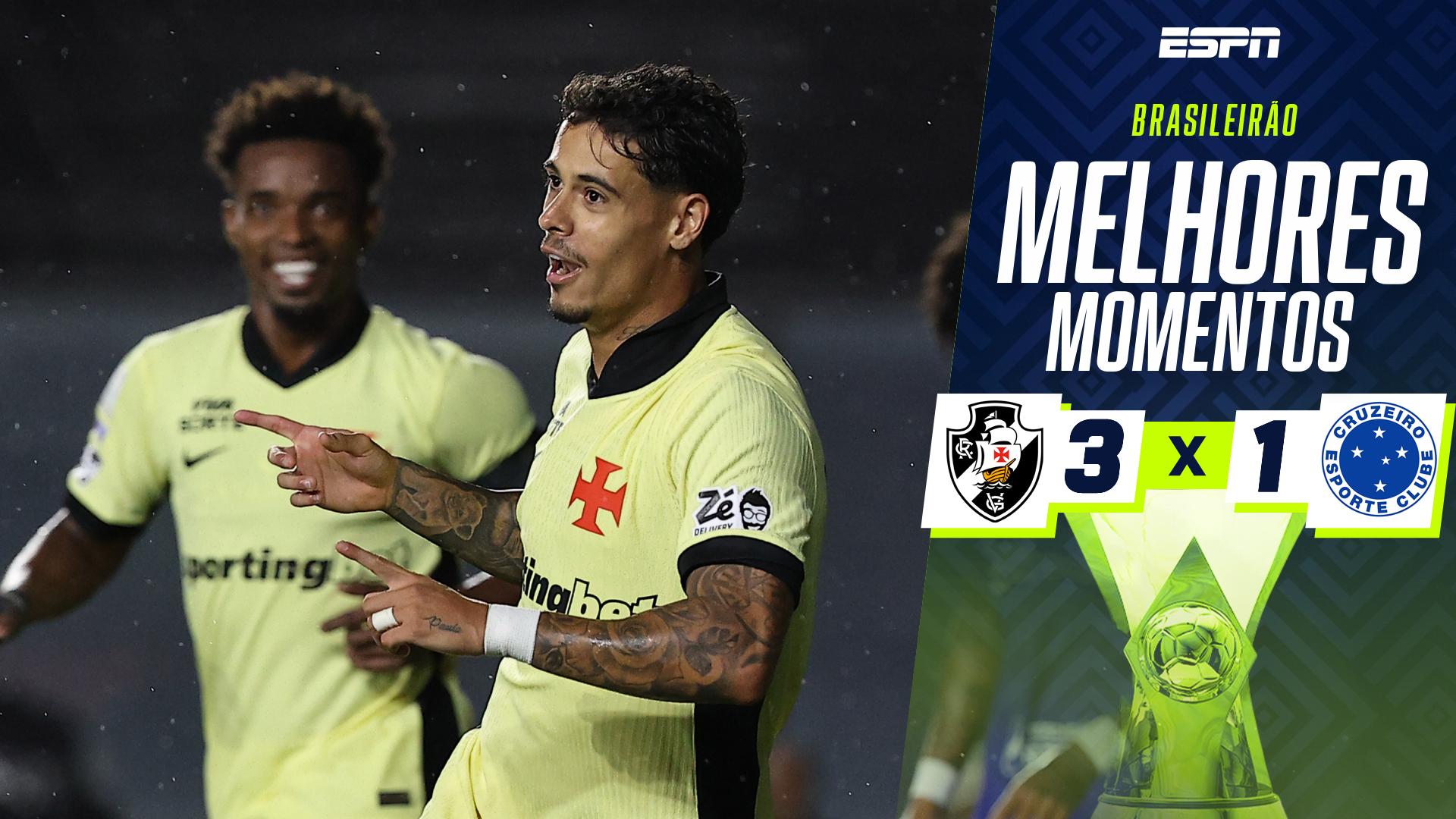 Vasco vence o Cruzeiro por 3 a 1 com atuação dominante e dorme fora do Z-4 do Brasileirão; VEJA como foi