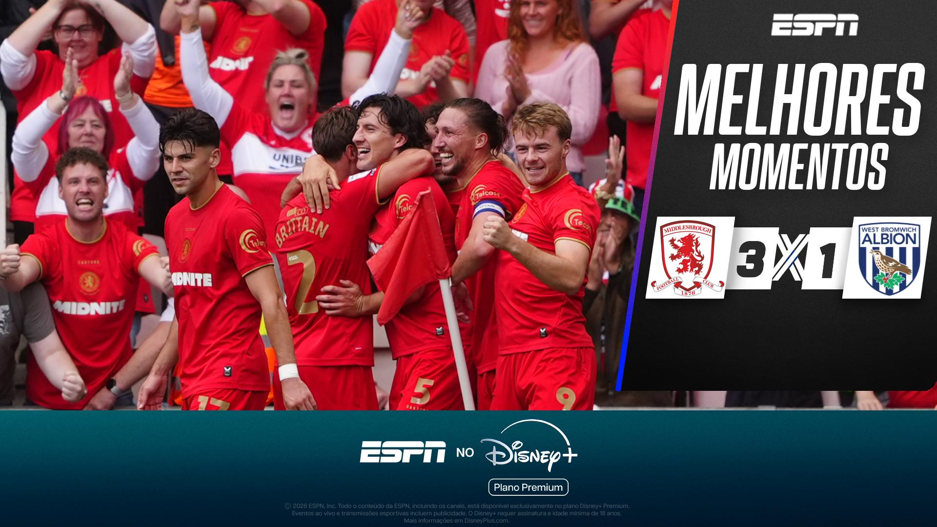 Middlesbrough vence West Bromwich em casa e segue na luta pela liderança da Championship; VEJA melhores momentos