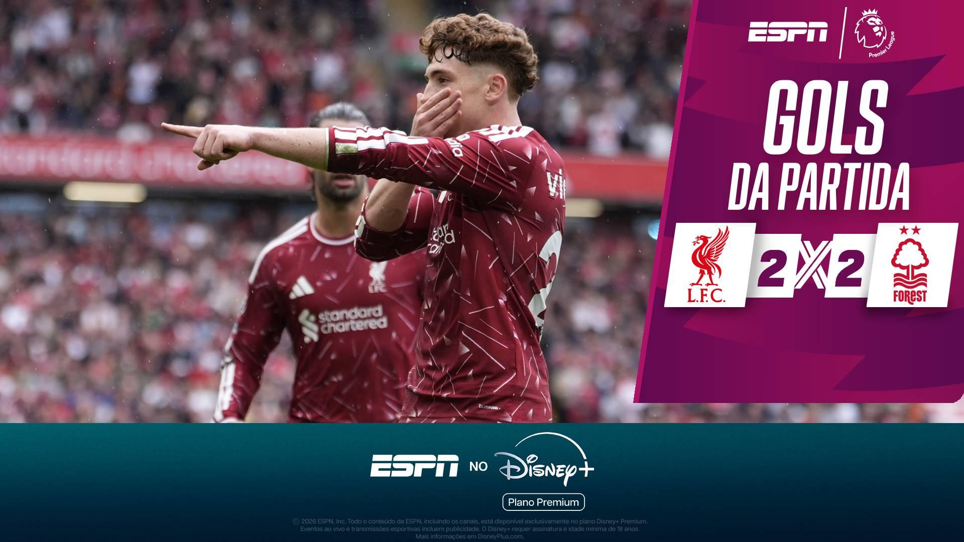 De domínio debochado de Igor Jesus a pintura de joia espanhola: os gols do empate entre Liverpool e Nottingham Forest na Premier League