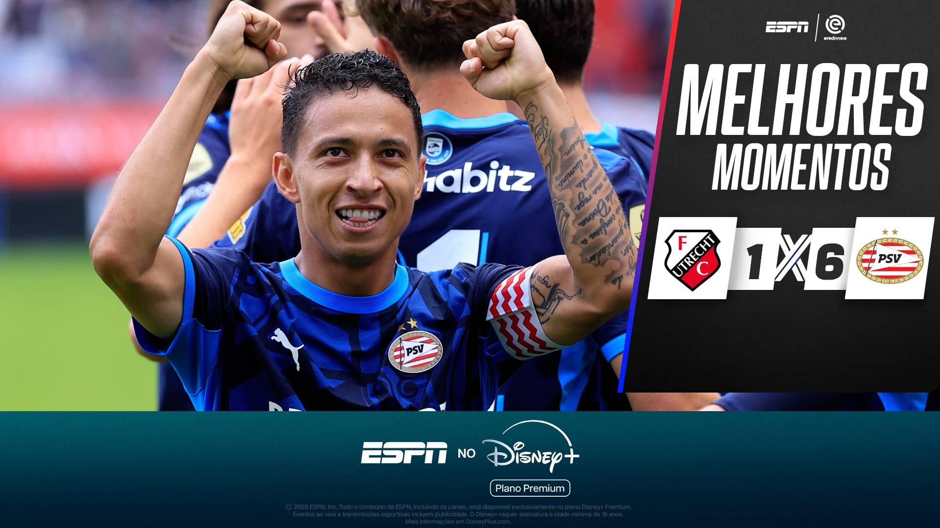 Brasileiro faz golaço de falta, e PSV passeia contra o Utrecht no Holandês; VEJA melhores momentos