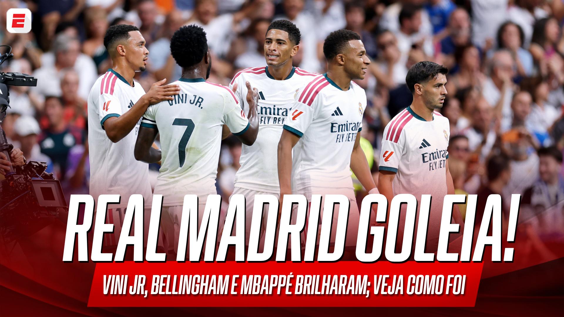 Bellingham e Mbappé marcam, Vini Jr dá assistência, e Real Madrid goleia Málaga em LALIGA; VEJA como foi