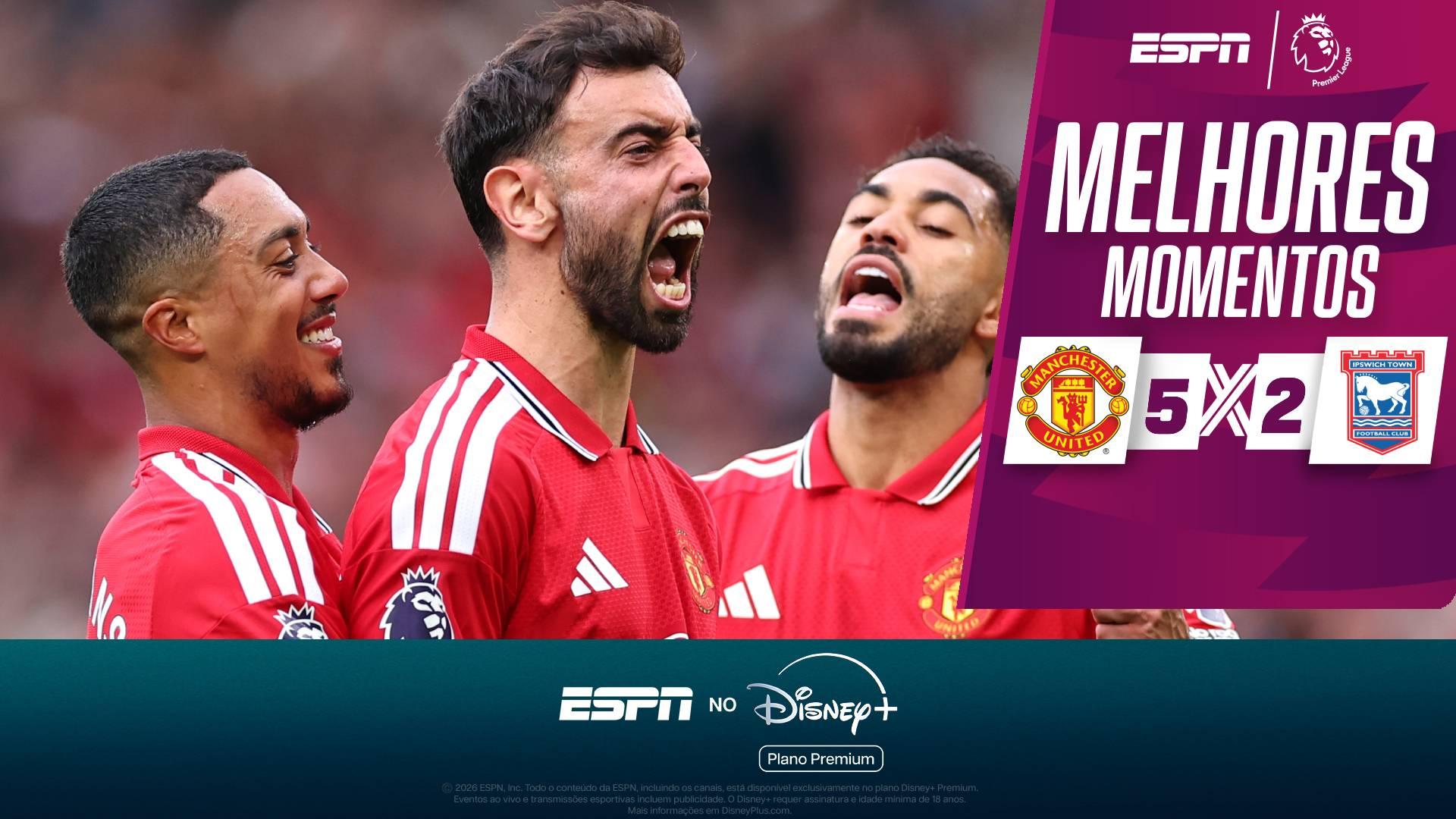 Bruno Fernandes anota hat-trick, Manchester United amassa Ipswich e vence a primeira na Premier League; VEJA como foi