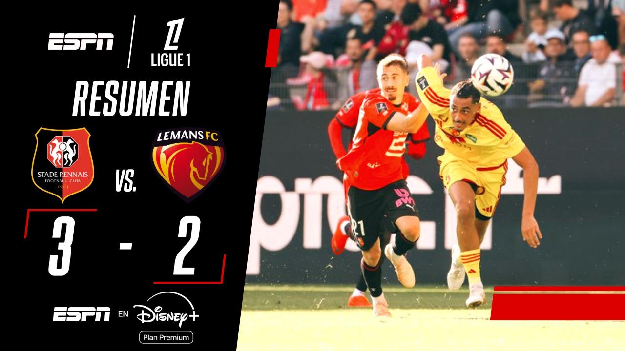 Con un gol agónico de penal, Rennes se impuso 3-2 sobre Le Mans