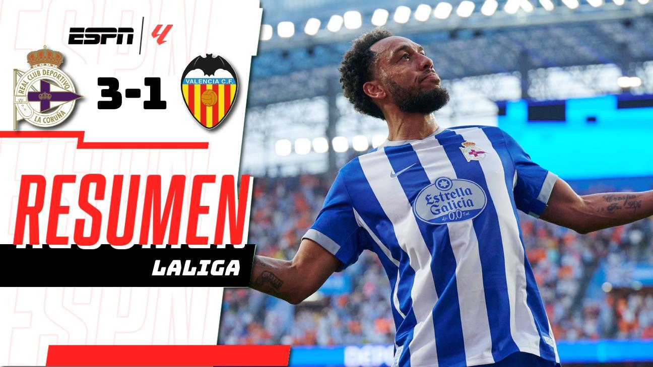 ¡Deportivo La Coruña vence 3-1 al Valencia con gol de Aubameyang y dos autogoles!