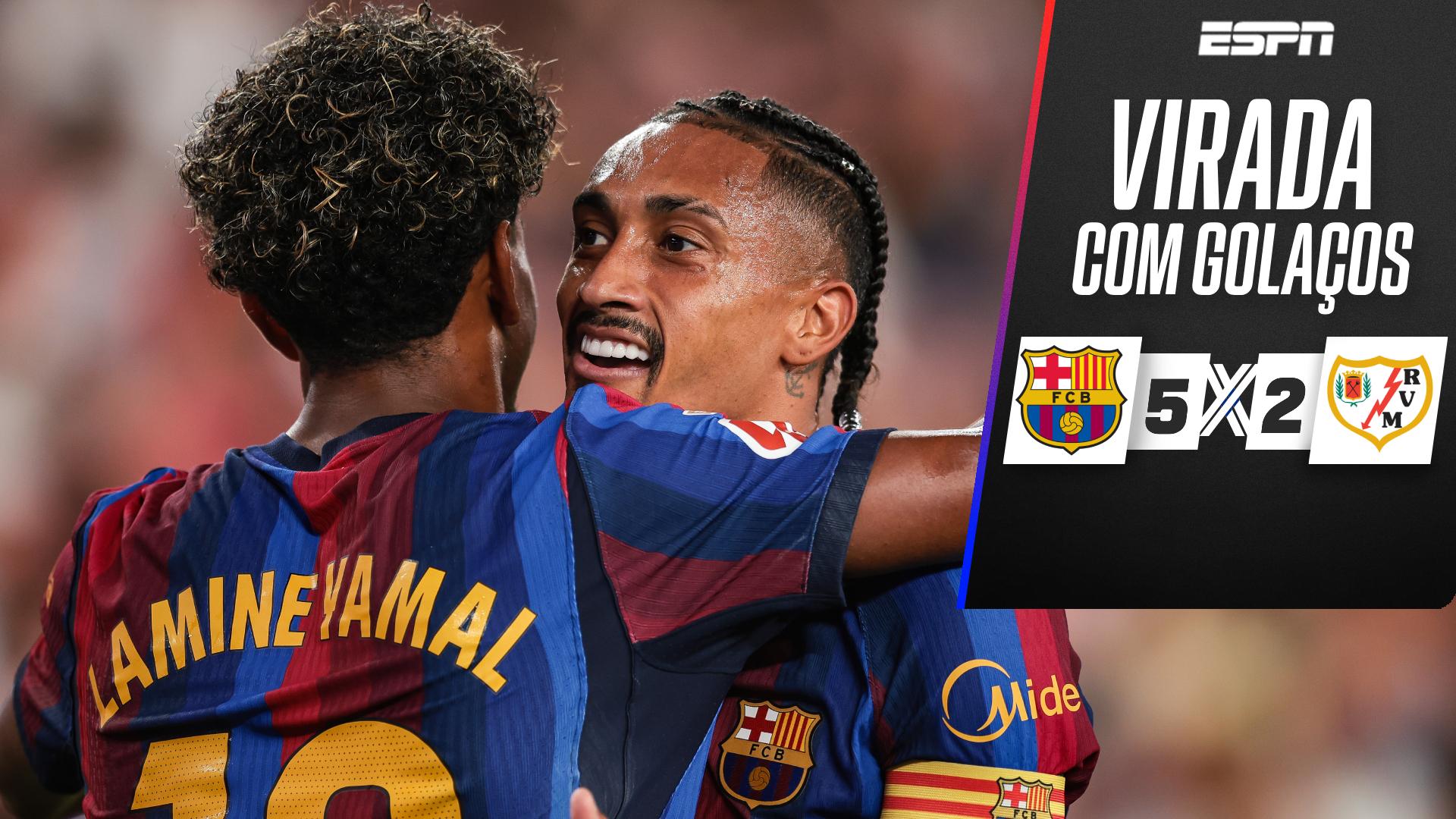 Sob os olhares de Gabriel Jesus, Barcelona vence Rayo Vallecano de virada com direito a golaços