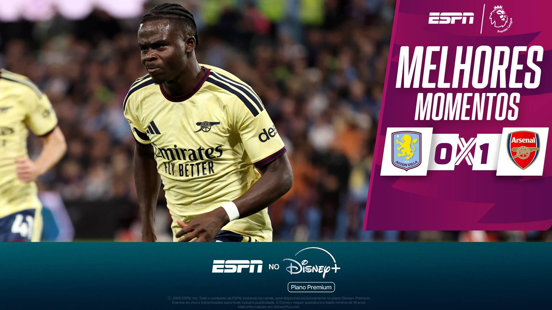 Saka marca, Arsenal vence o Aston Villa e segue 100% na Premier League; melhores momentos