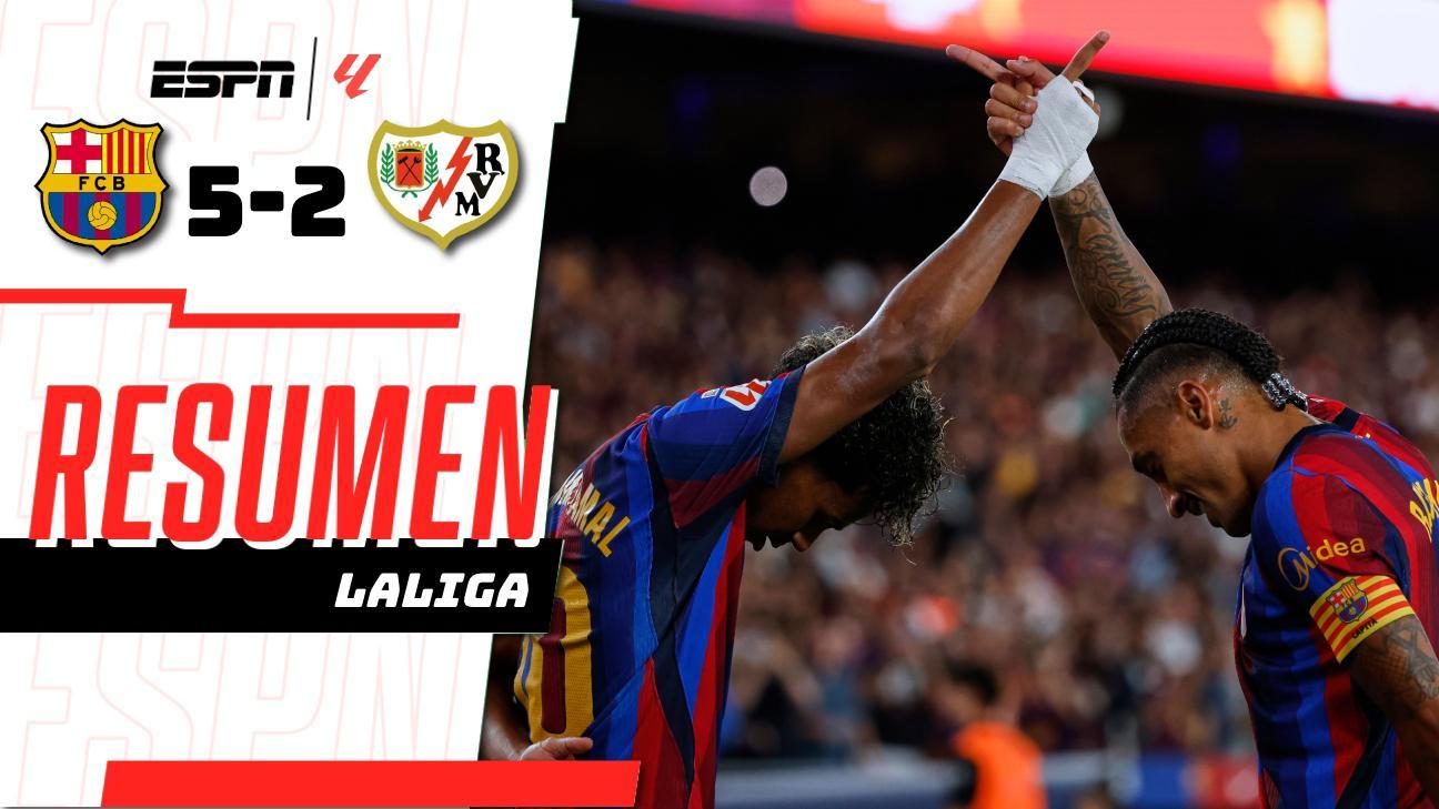 ¡El Barcelona mantiene el paso perfecto con dobletes de Raphinha y Lamine Yamal!