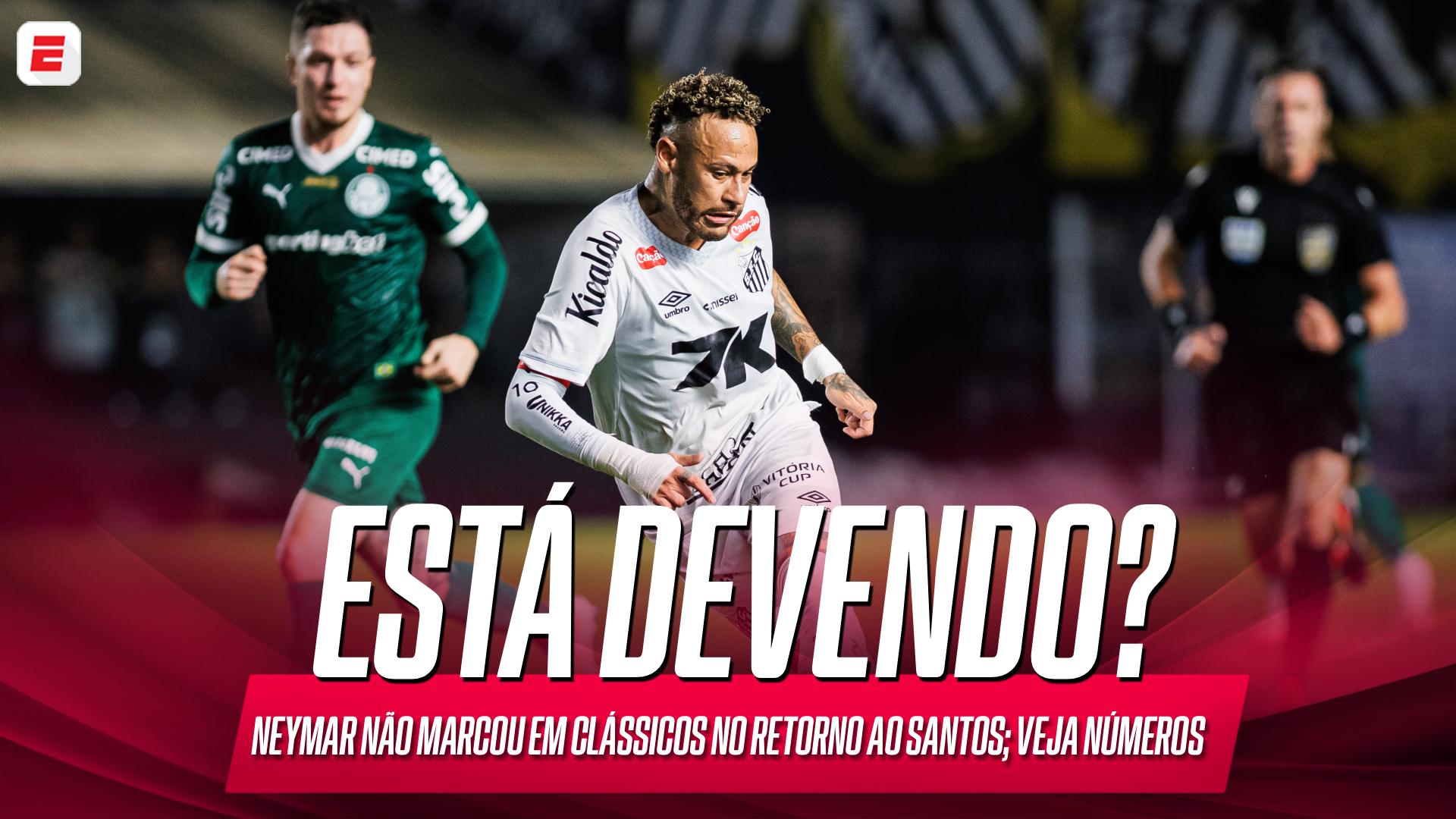 Neymar jogou apenas 4 dos 16 clássicos do Santos desde que voltou ao clube e ainda não marcou nenhum gol; VEJA números do craque contra os rivais no seu retorno