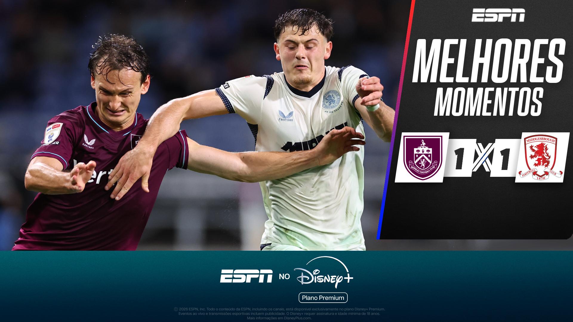 Burnley e Middlesbrough empatam por 1 a 1 na Championship em jogo de golaços; VEJA melhores momentos