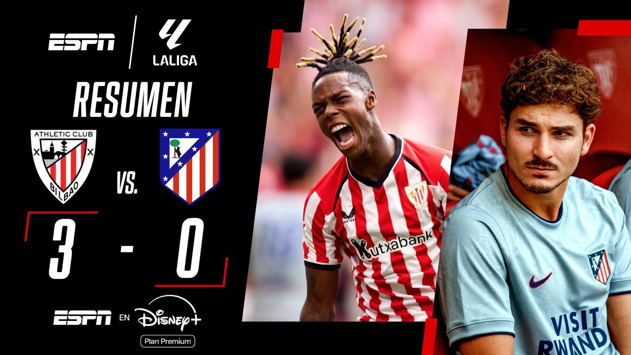 El Atlético no levanta: dura derrota por 3-0 ante Athletic Club