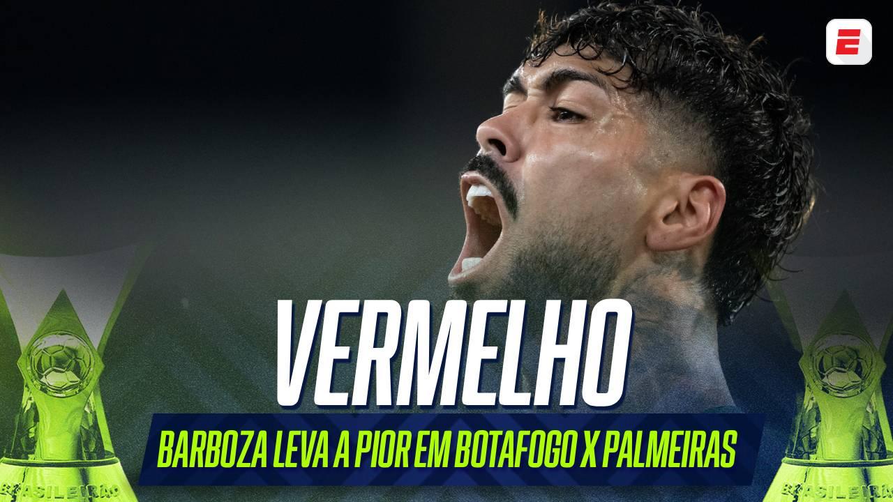 Rua! Barboza leva um amarelo em cada tempo e acaba expulso de Palmeiras x Botafogo em reencontro com ex-clube; VEJA