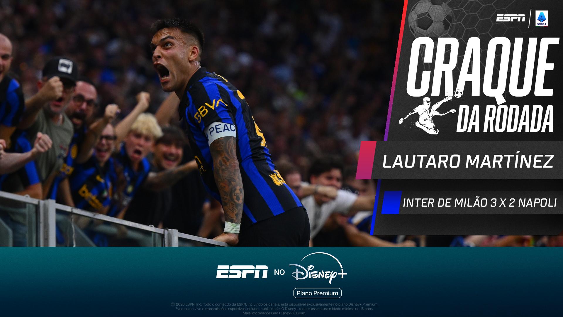 Lautaro Martínez faz San Siro 'explodir' com dois gols contra o Napoli e é eleito o craque da rodada; VEJA