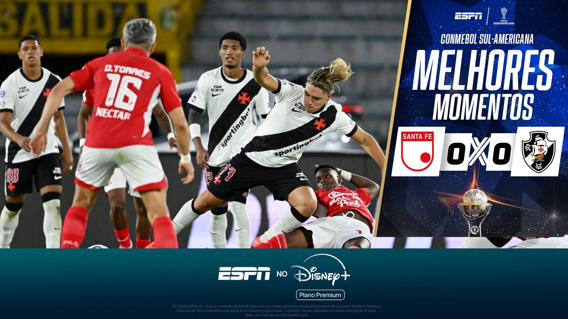 Vasco e Santa Fe desperdiçam chances e só empatam na Sul-Americana; melhores momentos