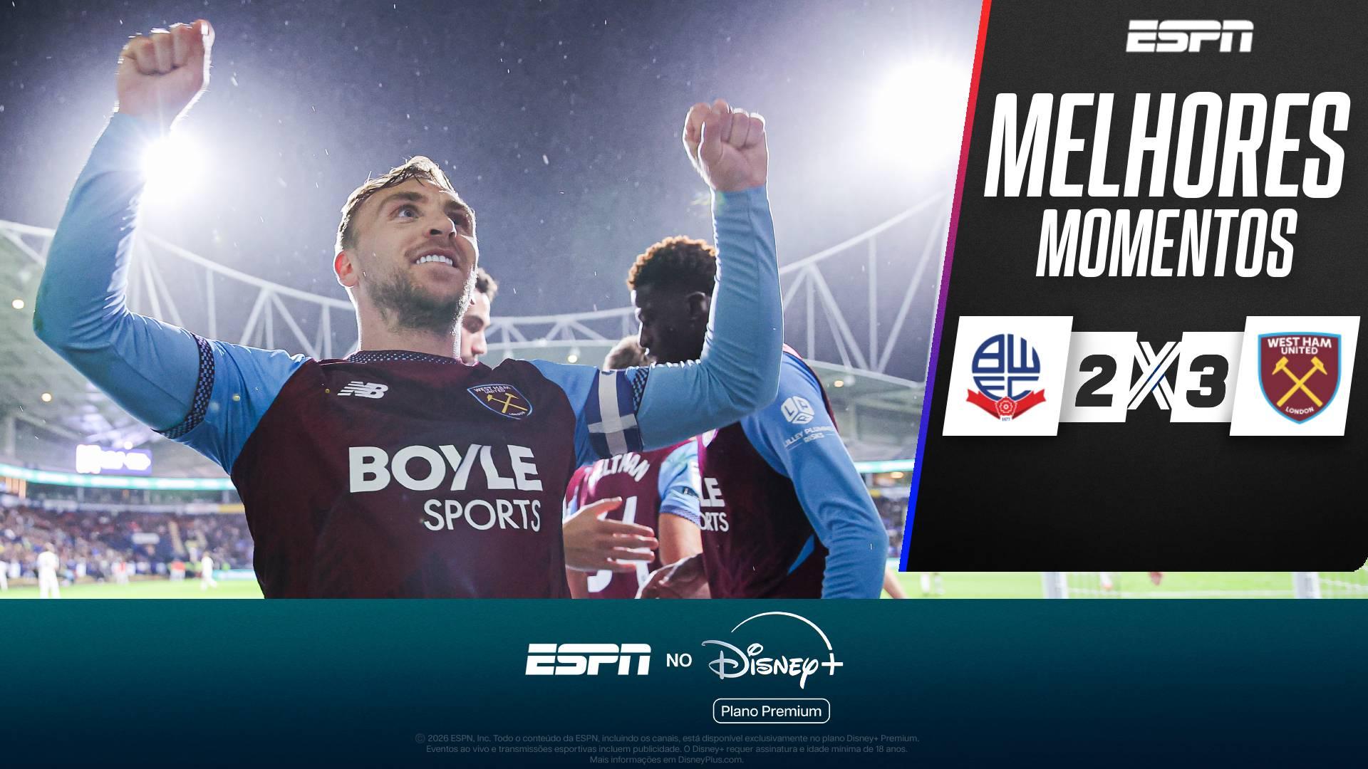 West Ham vence Bolton em jogo de cinco gols e reviravoltas pela Championship; VEJA os melhores momentos
