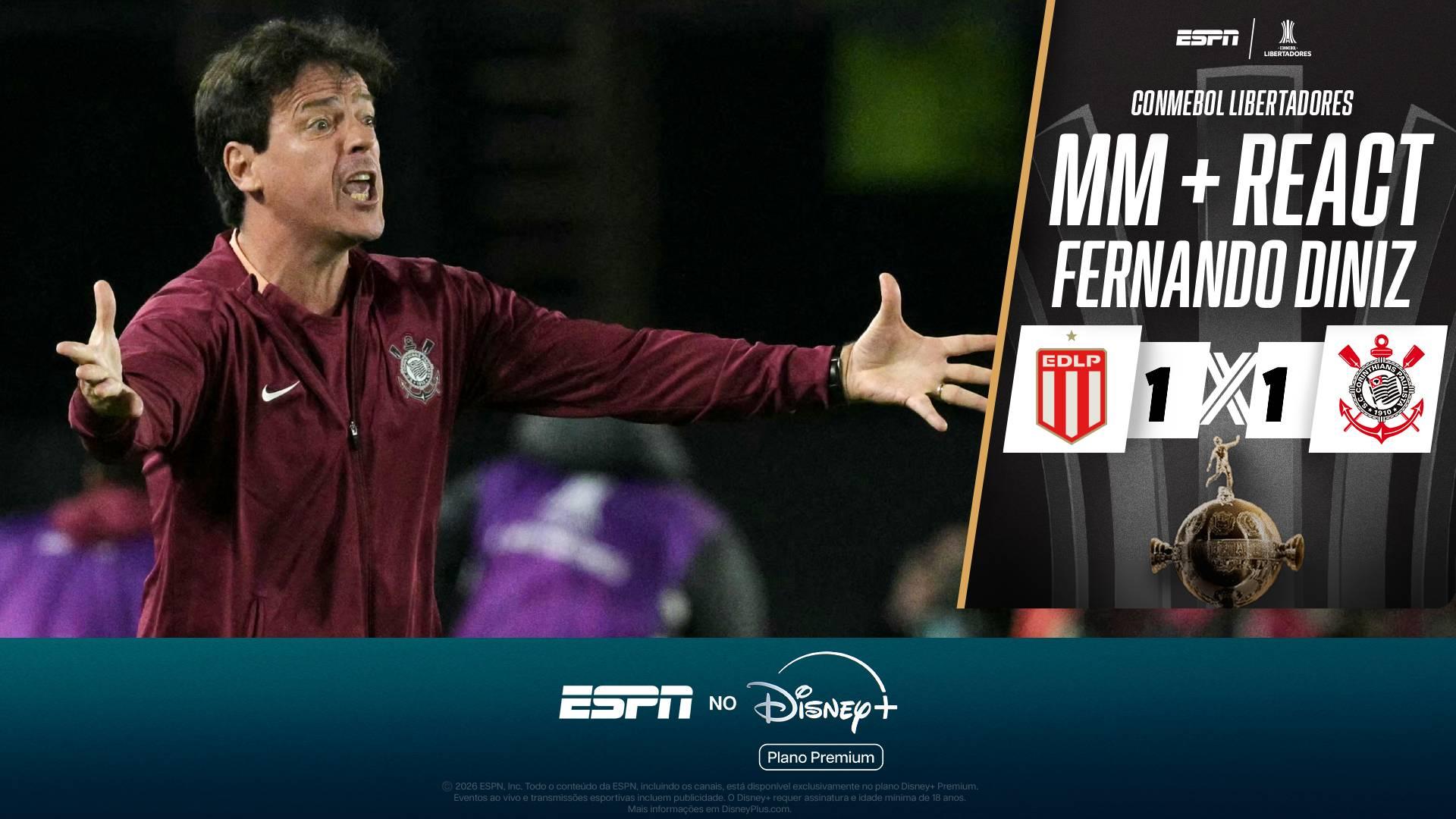 Caras e bocas de Diniz: como técnico do Corinthians reagiu ao empate com o Estudiantes na Libertadores