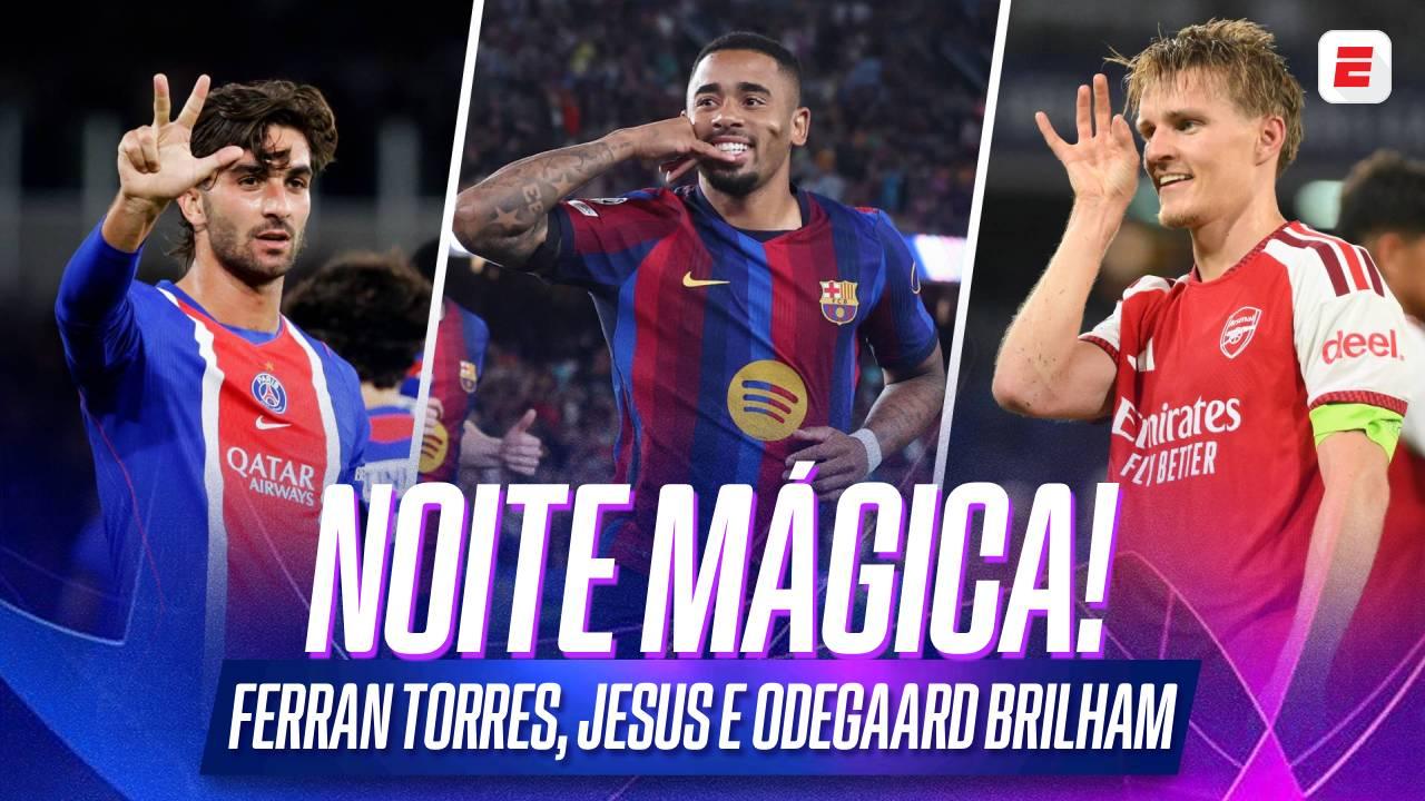 Barcelona goleia com brilho de Gabriel Jesus, PSG amassa com hat-trick de Ferran e mais: veja os resultados desta quarta