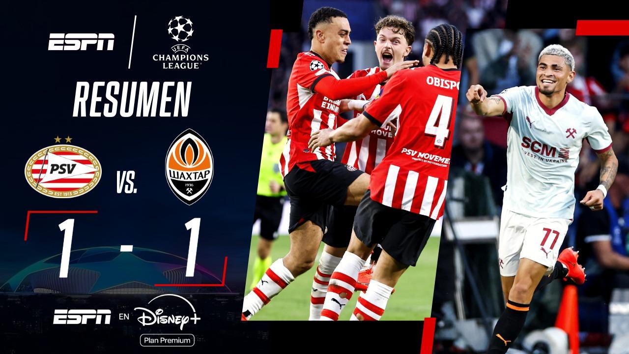 Quedaron a mano en Países Bajos: PSV y Shakhtar empataron 1 a 1