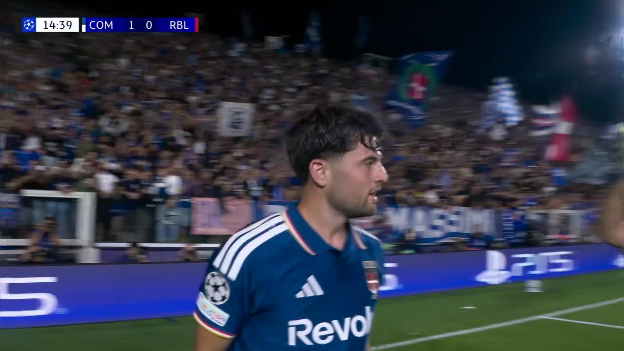 Un gol histórico: Baturina puso el 1-0 ante Leipzig y anotó el primero del Como en Champions