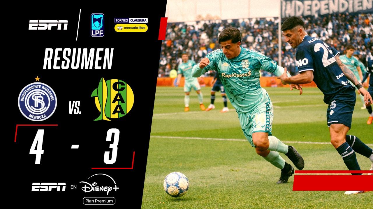 Independiente Rivadavia se impuso 4-3 ante Aldosivi y se subió a la cima de la tabla anual