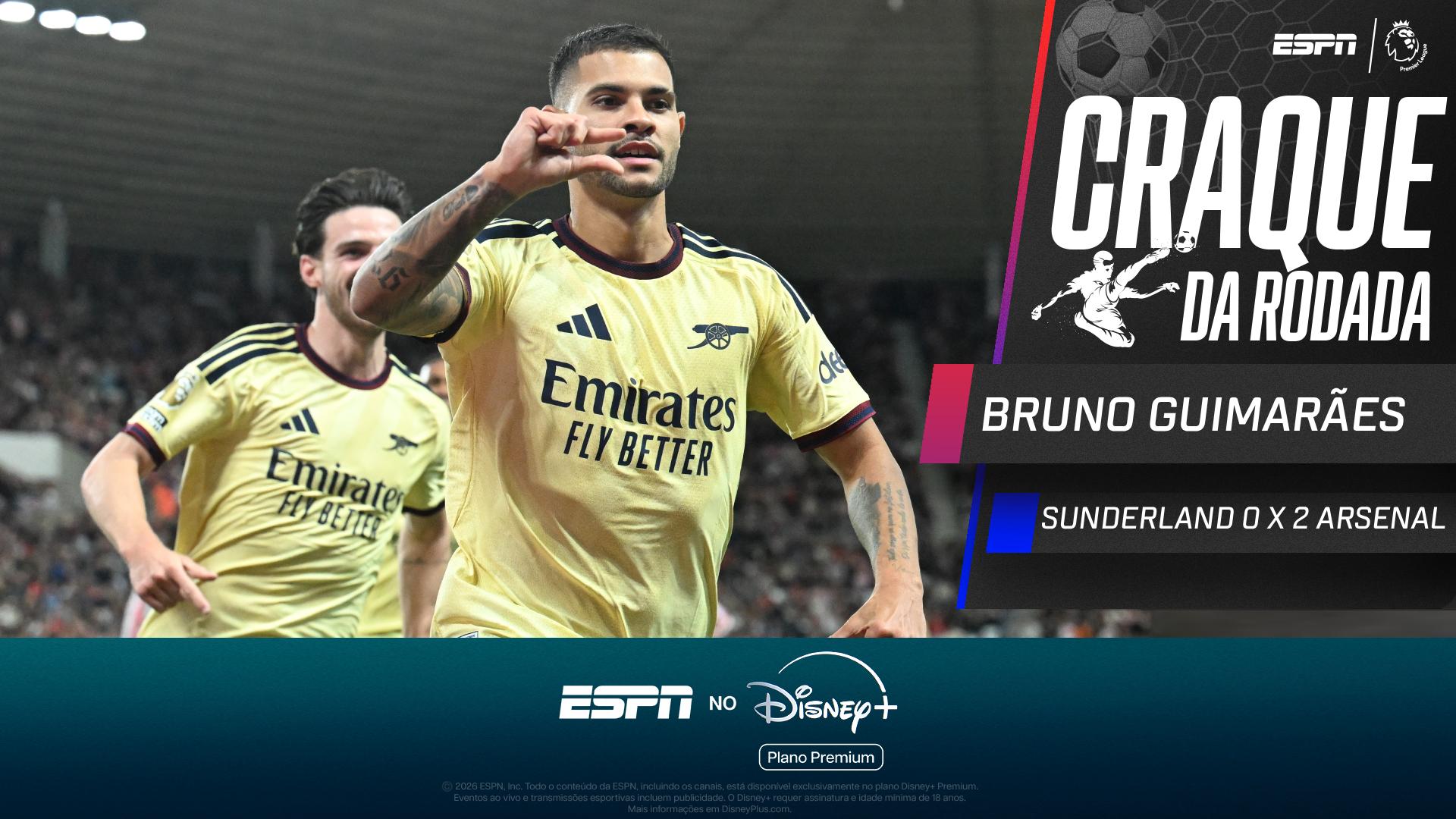 Bruno Guimarães comanda vitória do Arsenal sobre o Sunderland e é eleito o Craque da Rodada; VEJA