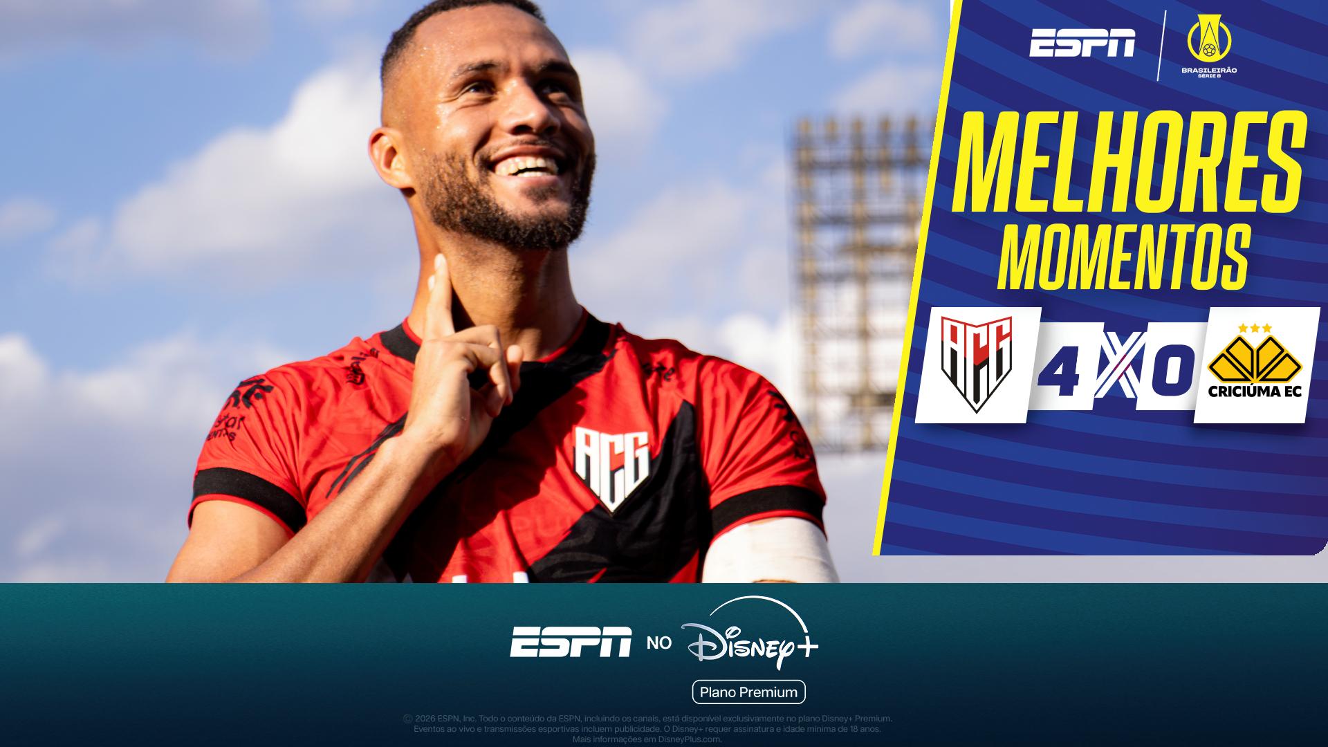 Gustavo Coutinho anota hat-trick, Atlético-GO atropela Criciúma e entra no G-6 da Série B; VEJA como foi