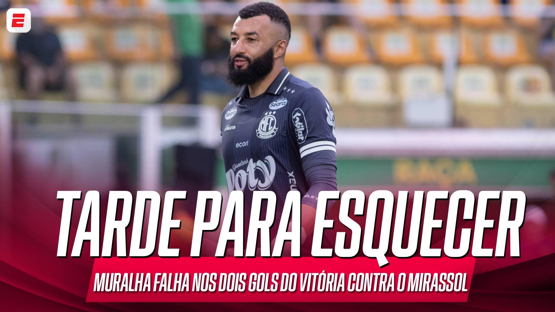 Alex Muralha sai mal do gol duas vezes, falha nos gols do Vitória e complica o Mirassol; VEJA