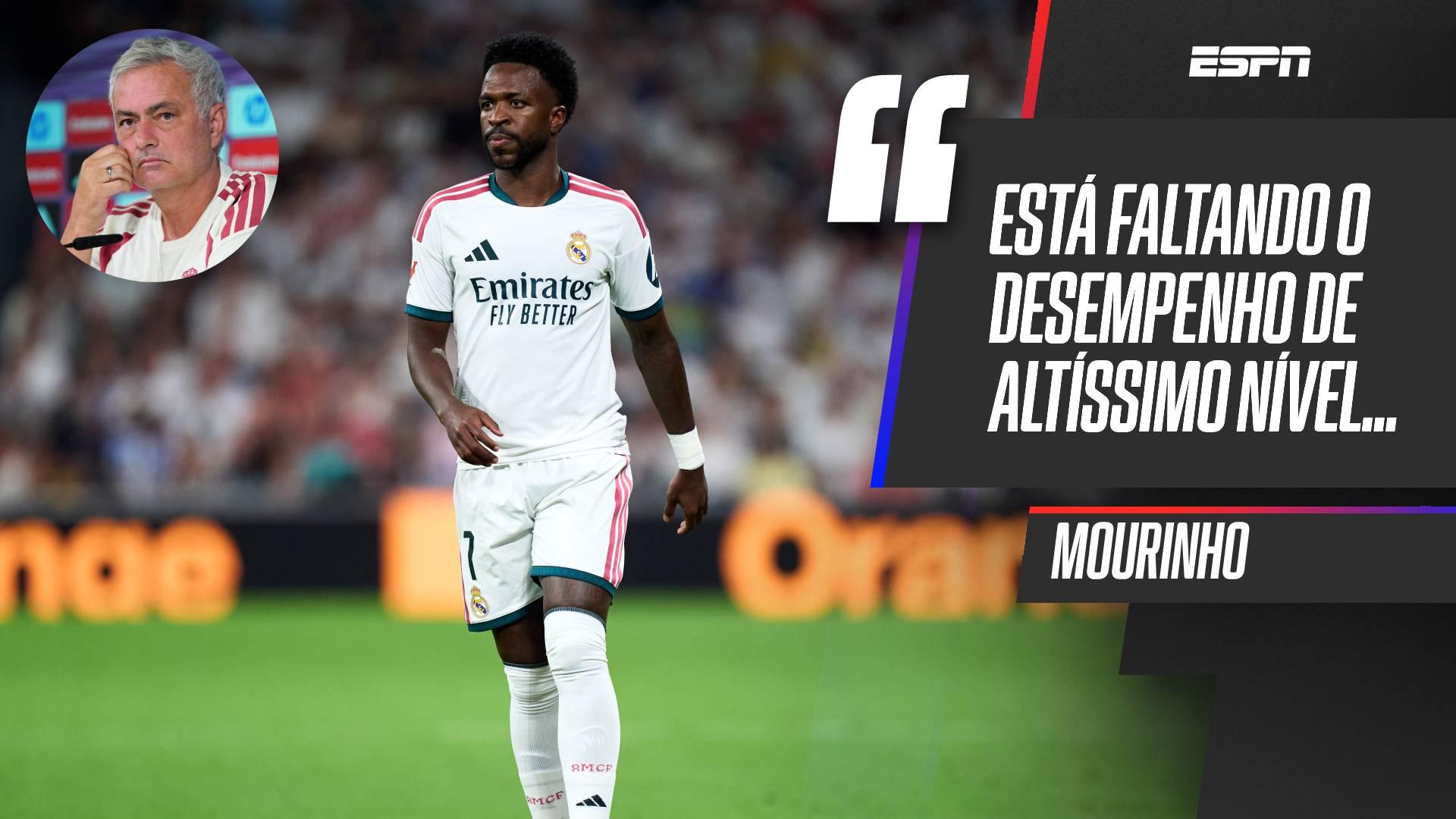 Mourinho diz aguardar melhor versão de Vini Jr: 'Está faltando esse desempenho de altíssimo nível'