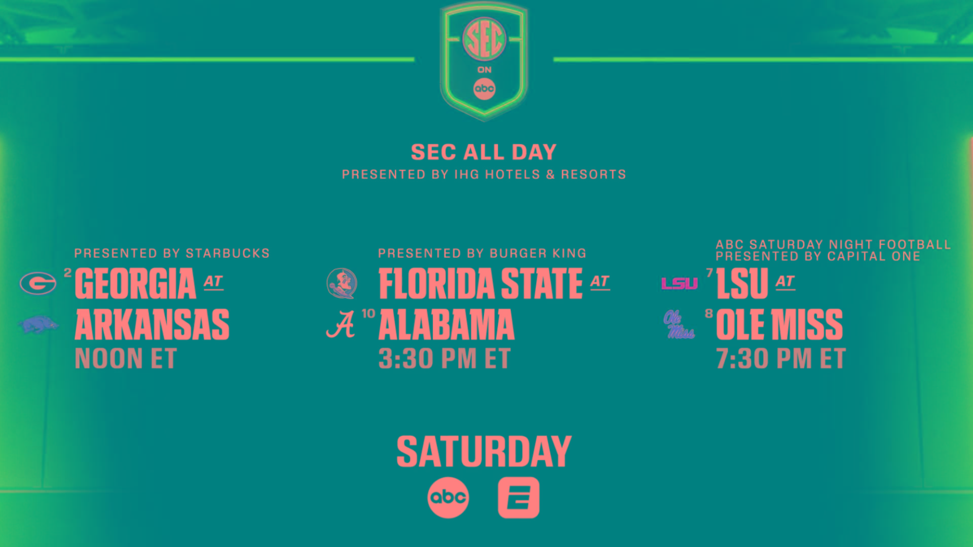 Catch a trio of incredible SEC on ABC matchups in Week 3