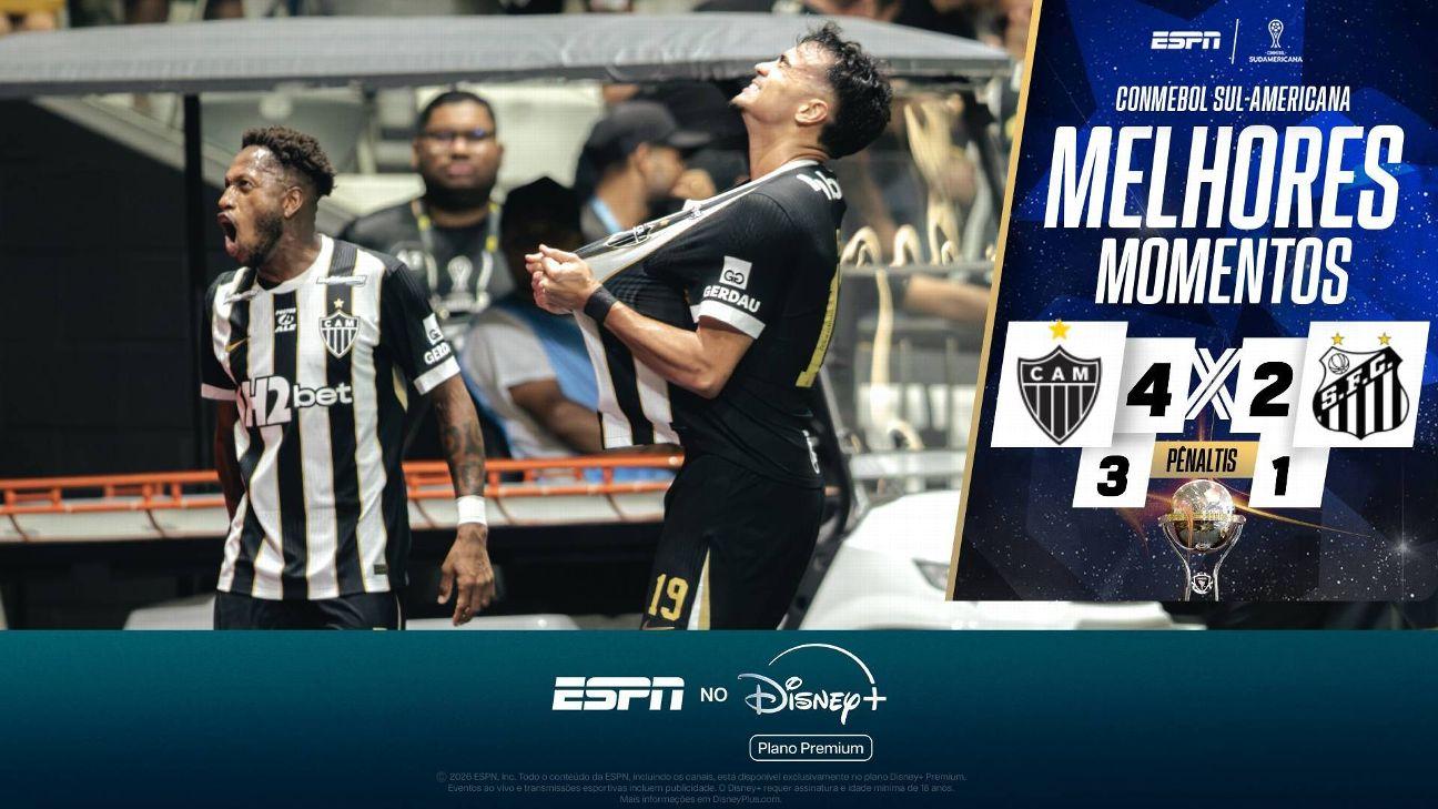 Gabriel Delfim é herói, Atlético-MG vence Santos nos pênaltis e vai à semifinal da Sul-Americana; melhores momentos