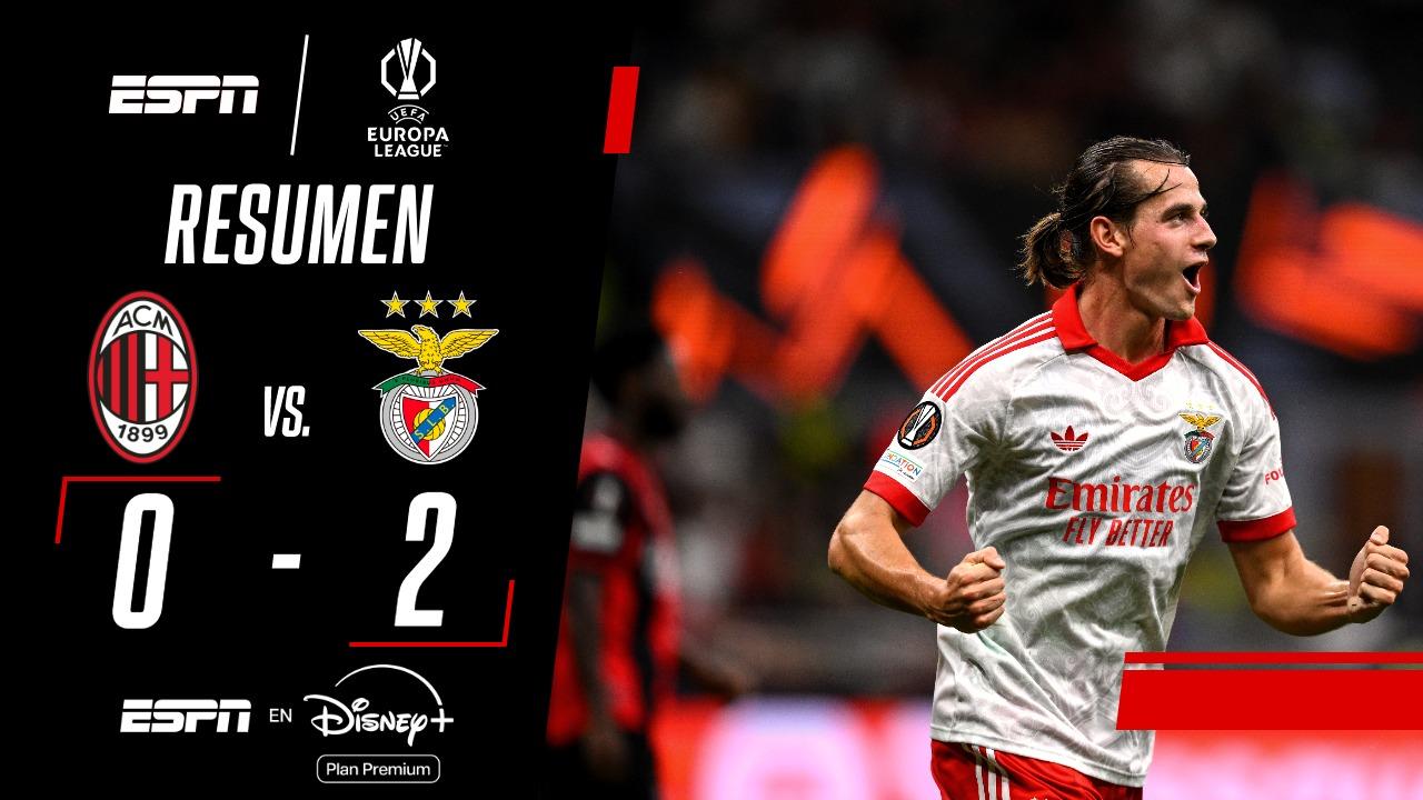 Benfica se hizo fuerte en Italia y se impuso 2-0 sobre Milan en la primera fecha de la UEFA Europa League