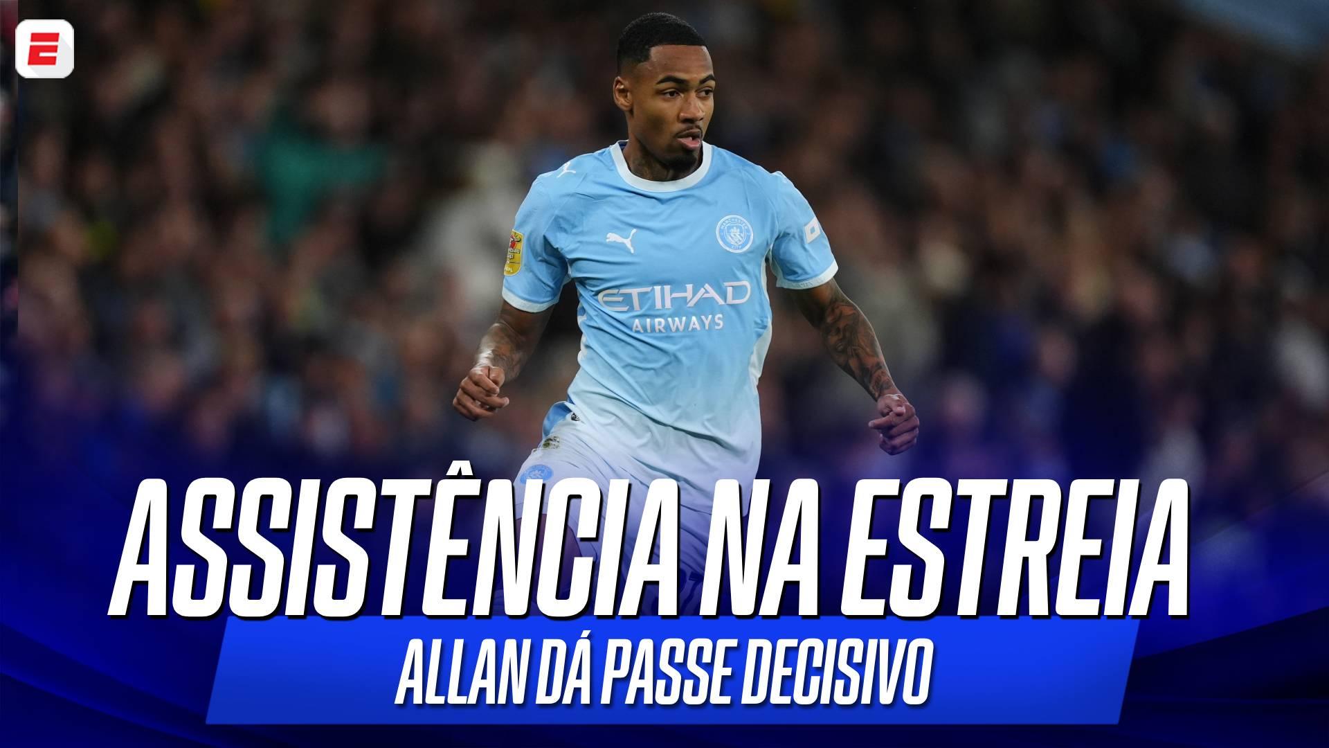 Estreia com estrela! Allan, ex-Palmeiras, dá assistência para 1° gol do Manchester City na Copa da Liga Inglesa; VEJA