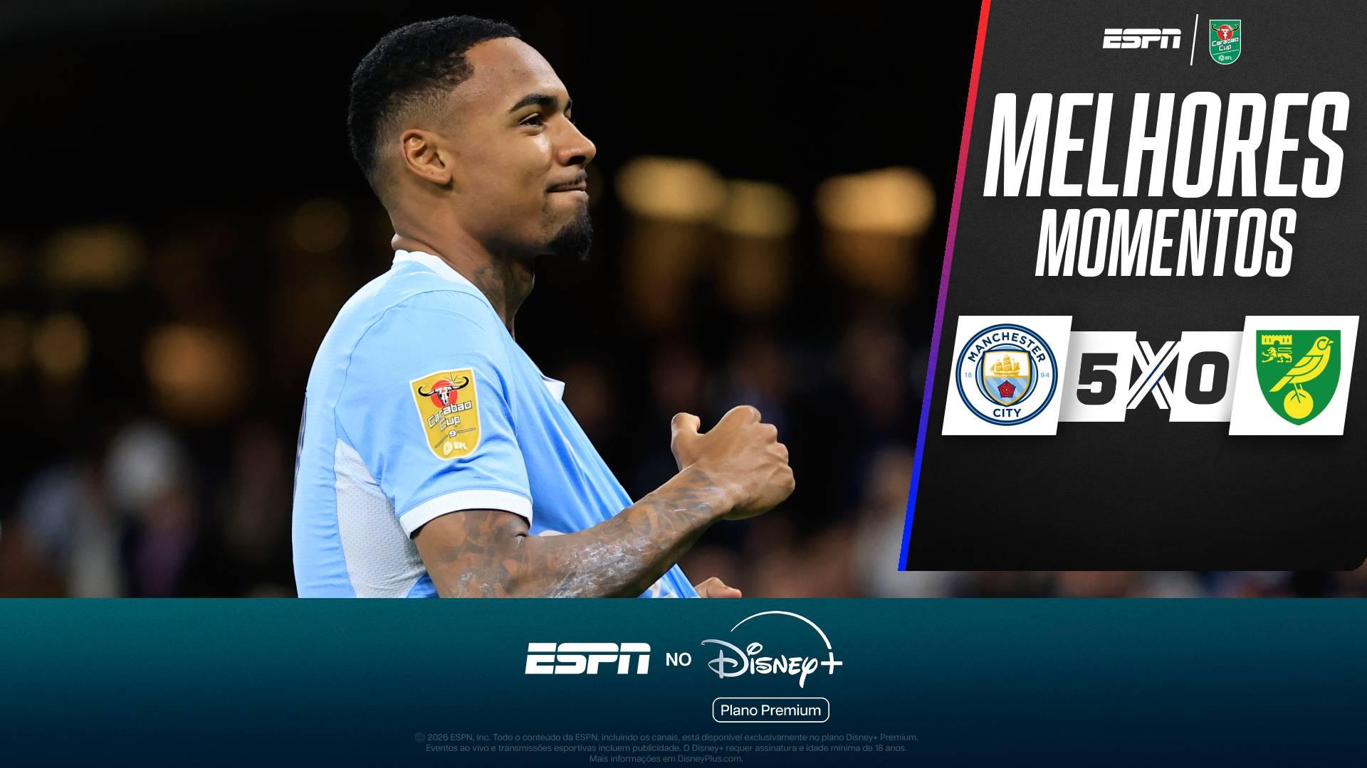 Allan brilha na estreia, faz golaço e comanda goleada do Manchester City sobre o Norwich na Copa da Liga Inglesa; VEJA os melhores momentos