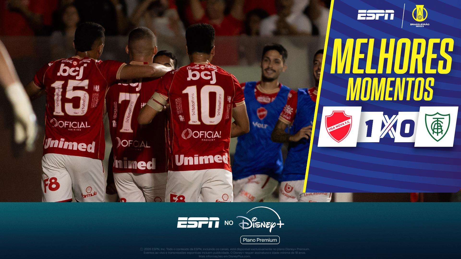 Vila Nova leva susto, mas vê América-MG ter gol anulado, vence o rival e entra na briga pela liderança; VEJA como foi