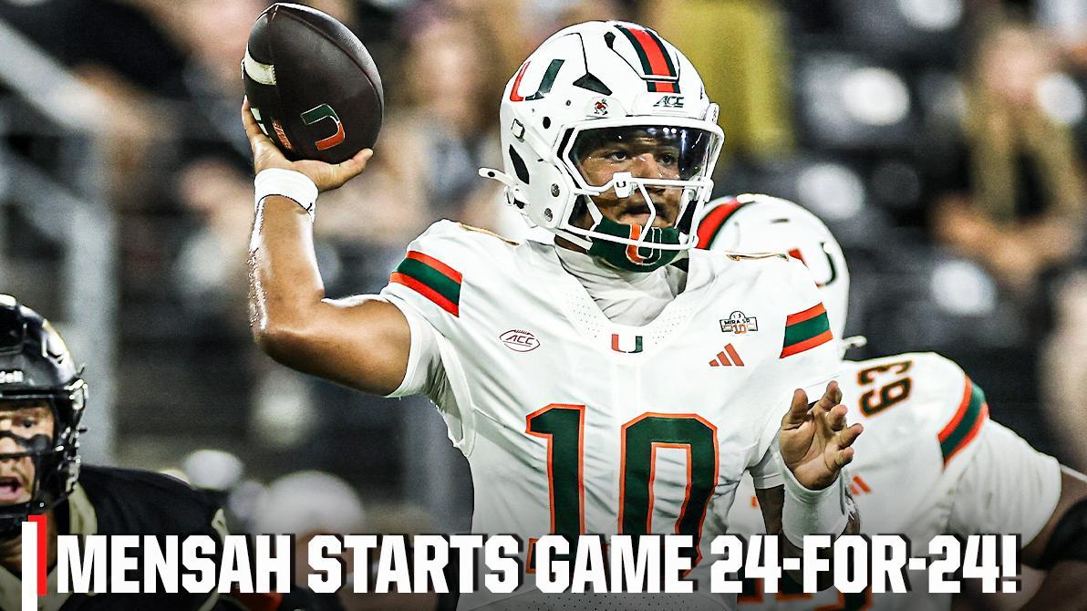Darian Mensah sets a new MIAMI RECORD with 24-straight completions to start the game | ESPN CFB