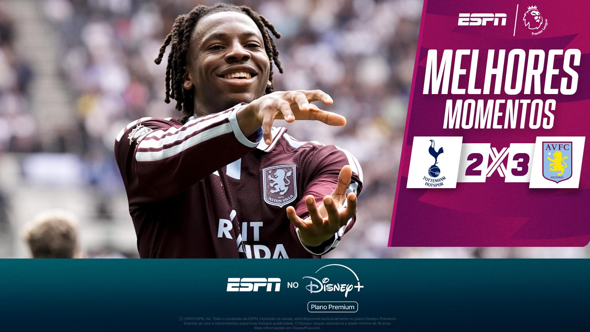 Com Sávio, Tottenham sofre golaços, é derrotado pelo Aston Villa e vê torcedores abandonarem estádio no meio do 2º tempo