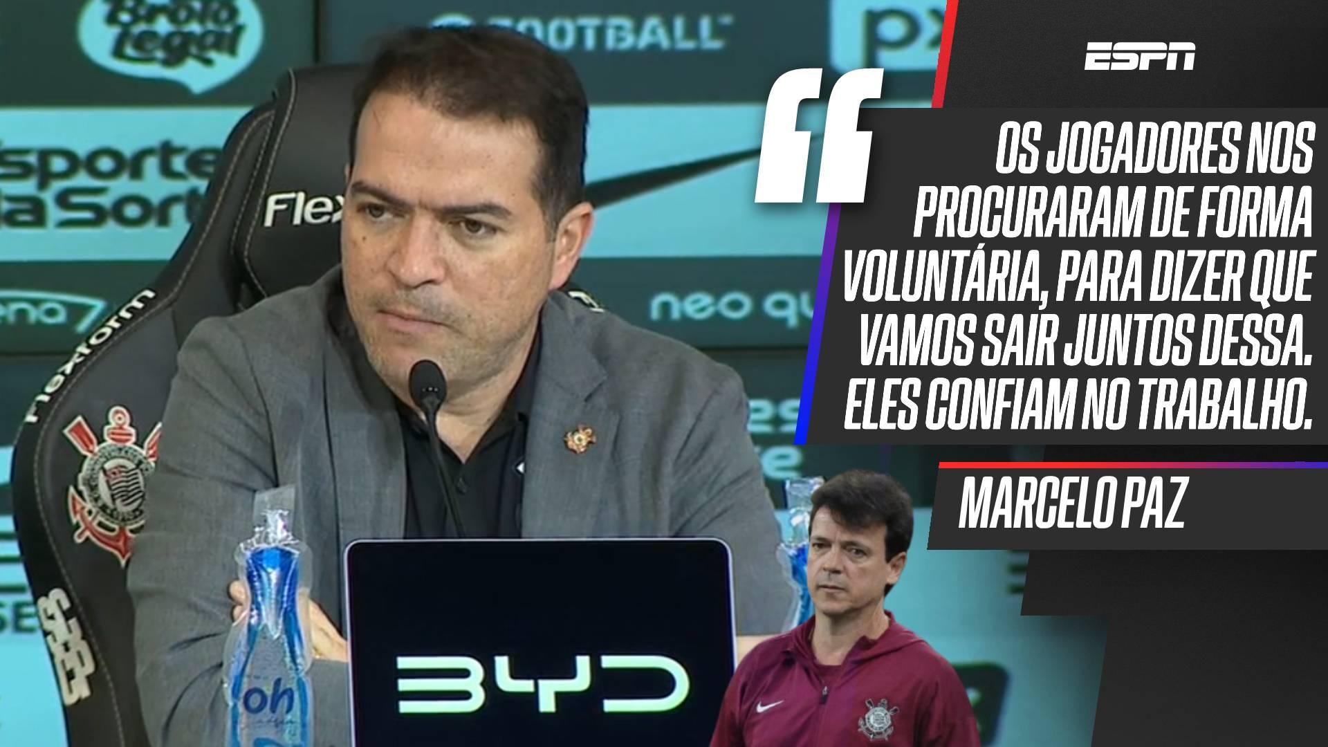 Paz garante permanência de Diniz no Corinthians após derrota para o Fluminense: 'Decisão da diretoria, presidente e validada pelos jogadores'