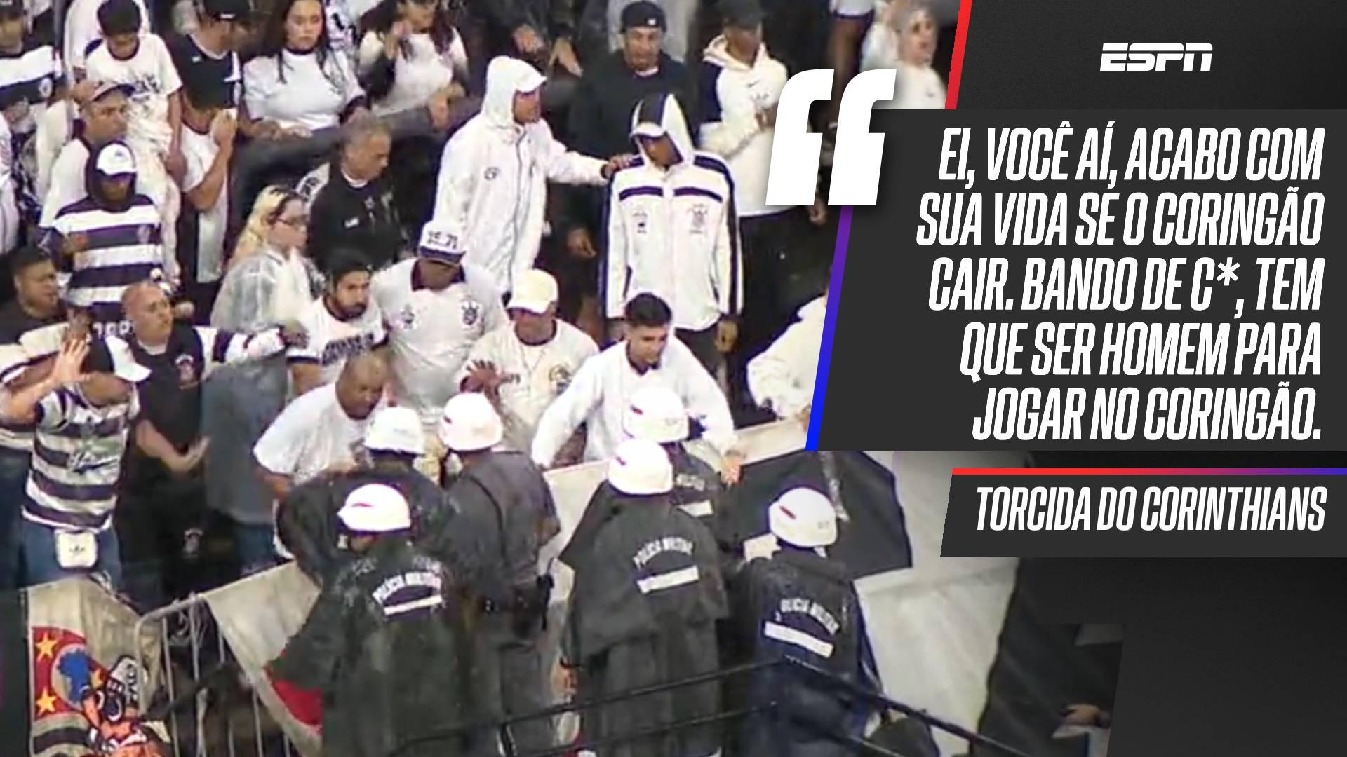 Torcida do Corinthians protesta após o fim de Corinthians 1 x 3 Fluminense: 'Ei, você aí, acabo com sua vida se o Coringão cair'