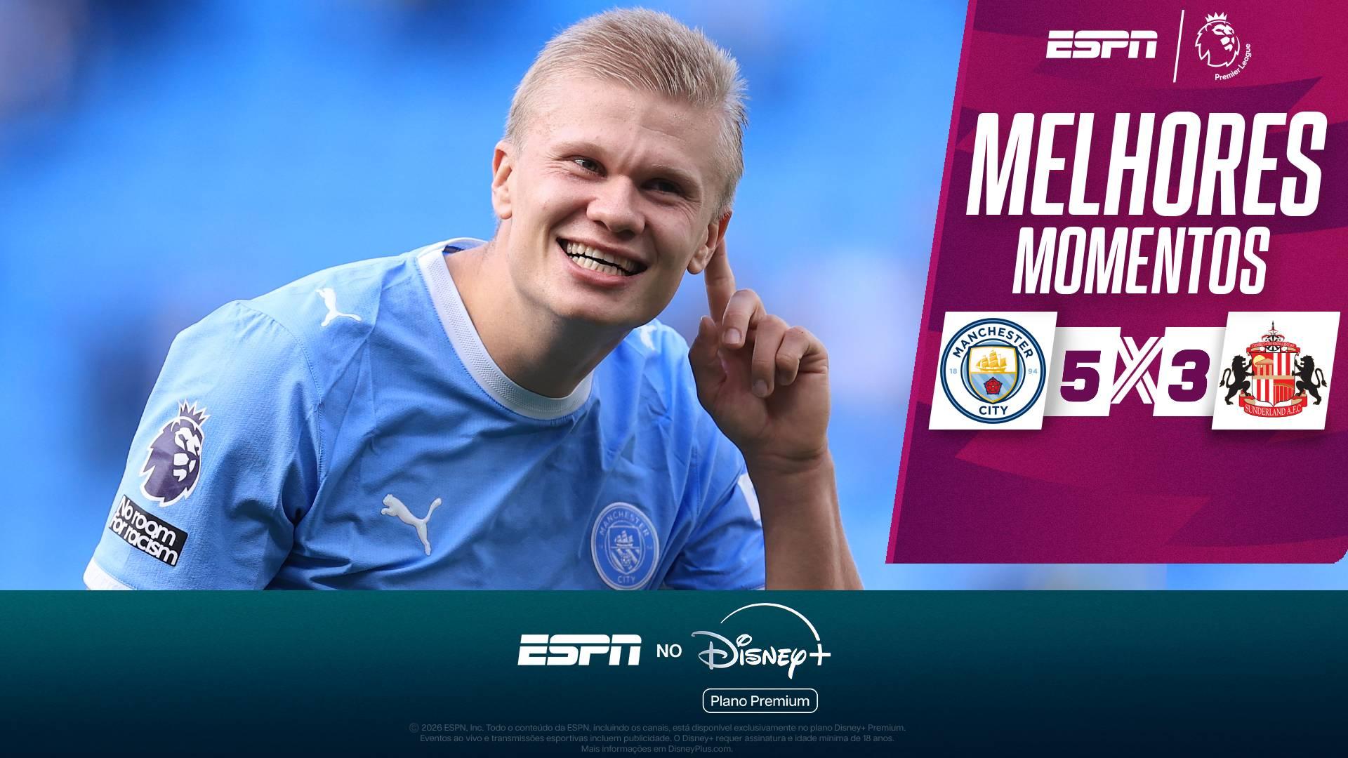 Haaland castiga Sunderland, 'zera' Premier League e frustra hat-trick de Brobbey em vitória frenética do City