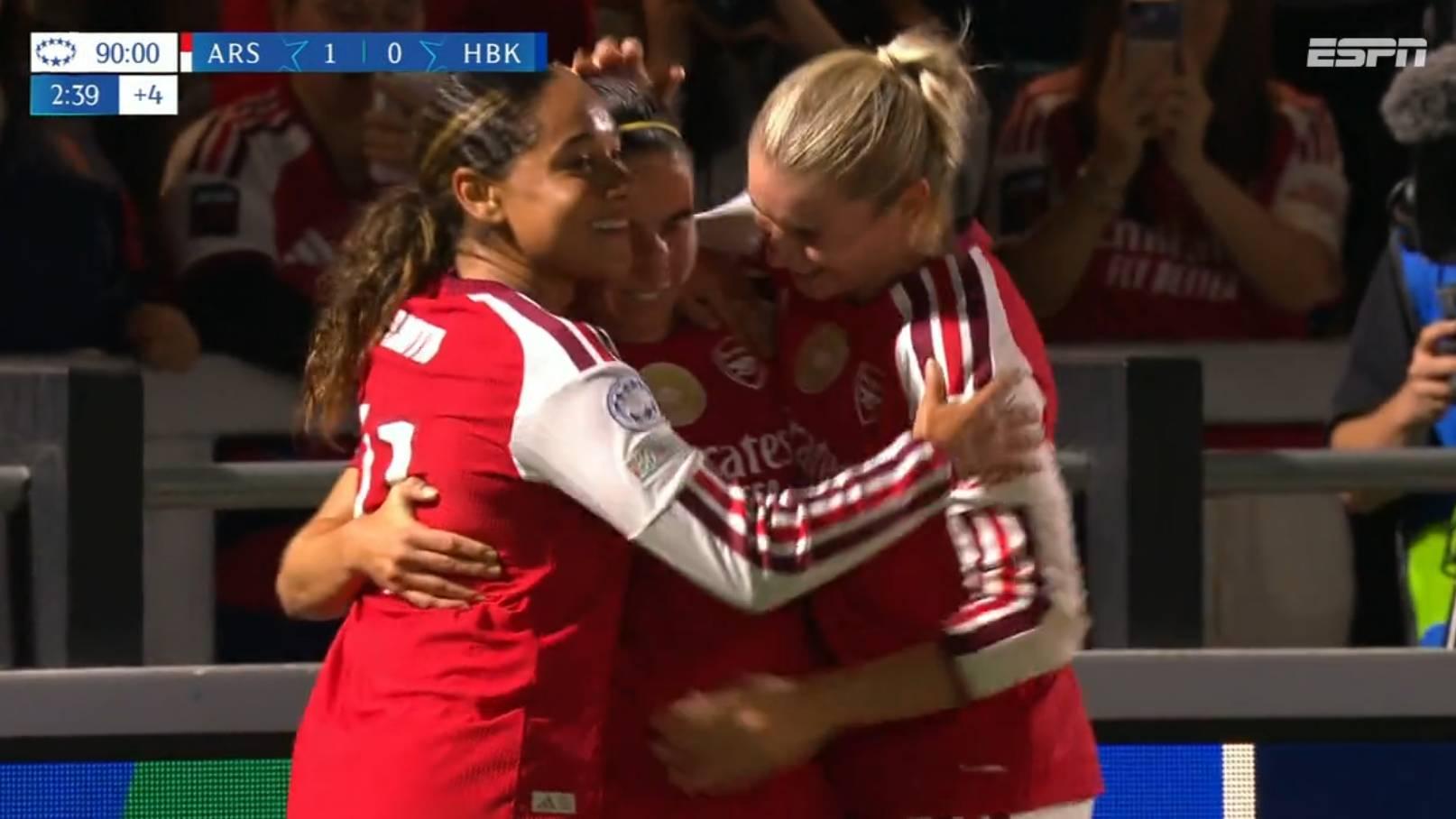 Gol do Arsenal! Mariona Caldentey converte pênalti no fim e faz 1 a 0 no HB Koge