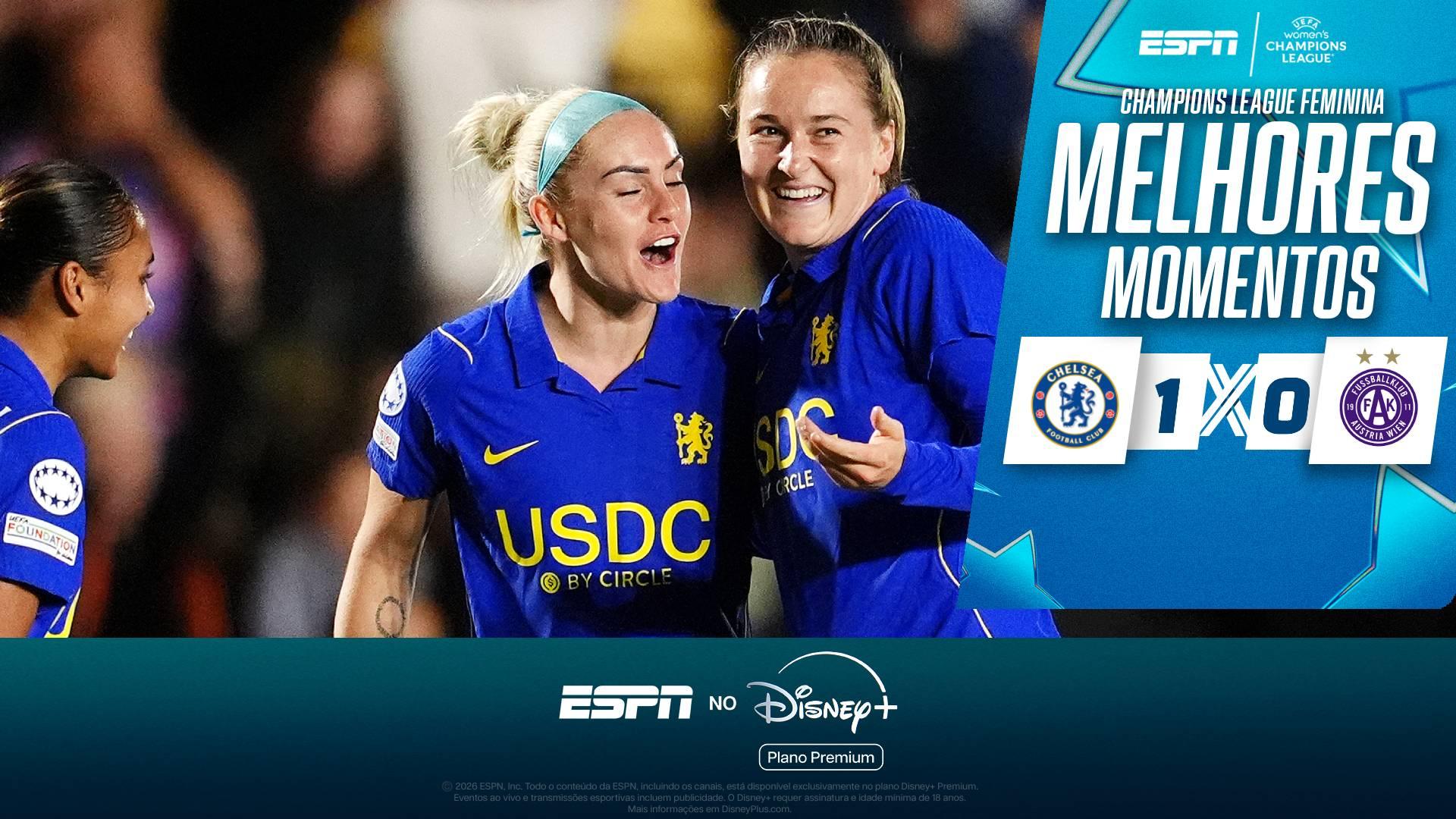 Chelsea marca golaço de fora da área, segura o Austria Wien e garante vitória na estreia da Champions Feminina; melhores momentos