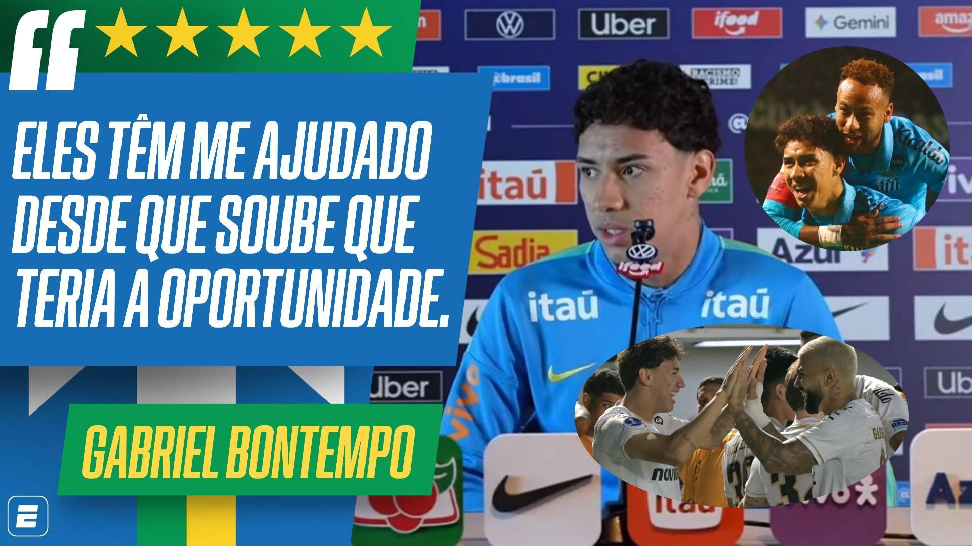 Gabriel Bontempo revela que recebeu conselhos de Neymar e jogadores do Santos que passaram pela Seleção: 'Estou rodeado de craques'